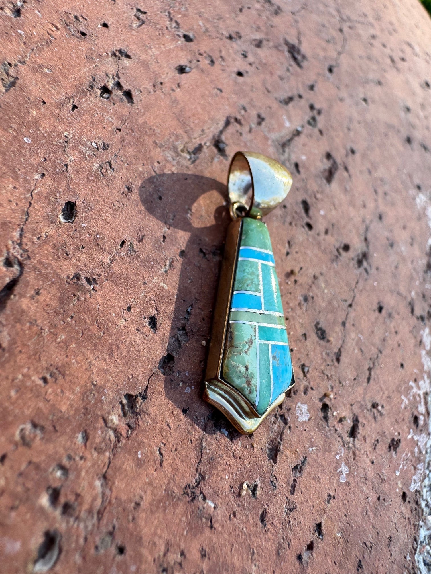 Handmade Gold Filled Over Sterling Silver & Sonoran Mountain Turquoise Inlay Pendant