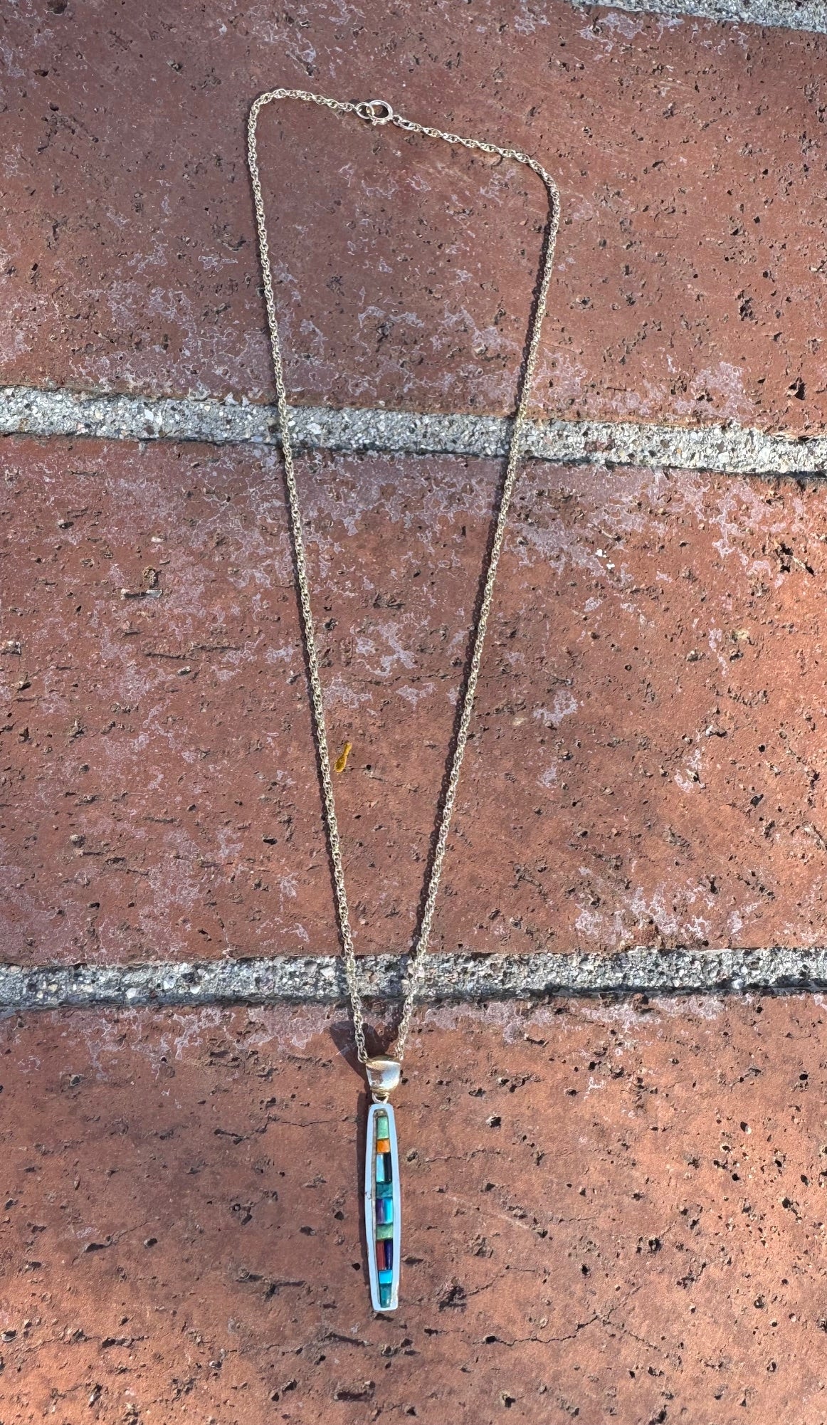 Handmade Gold Filled Over Sterling Silver & Multi Stone Inlay Pendant Necklace