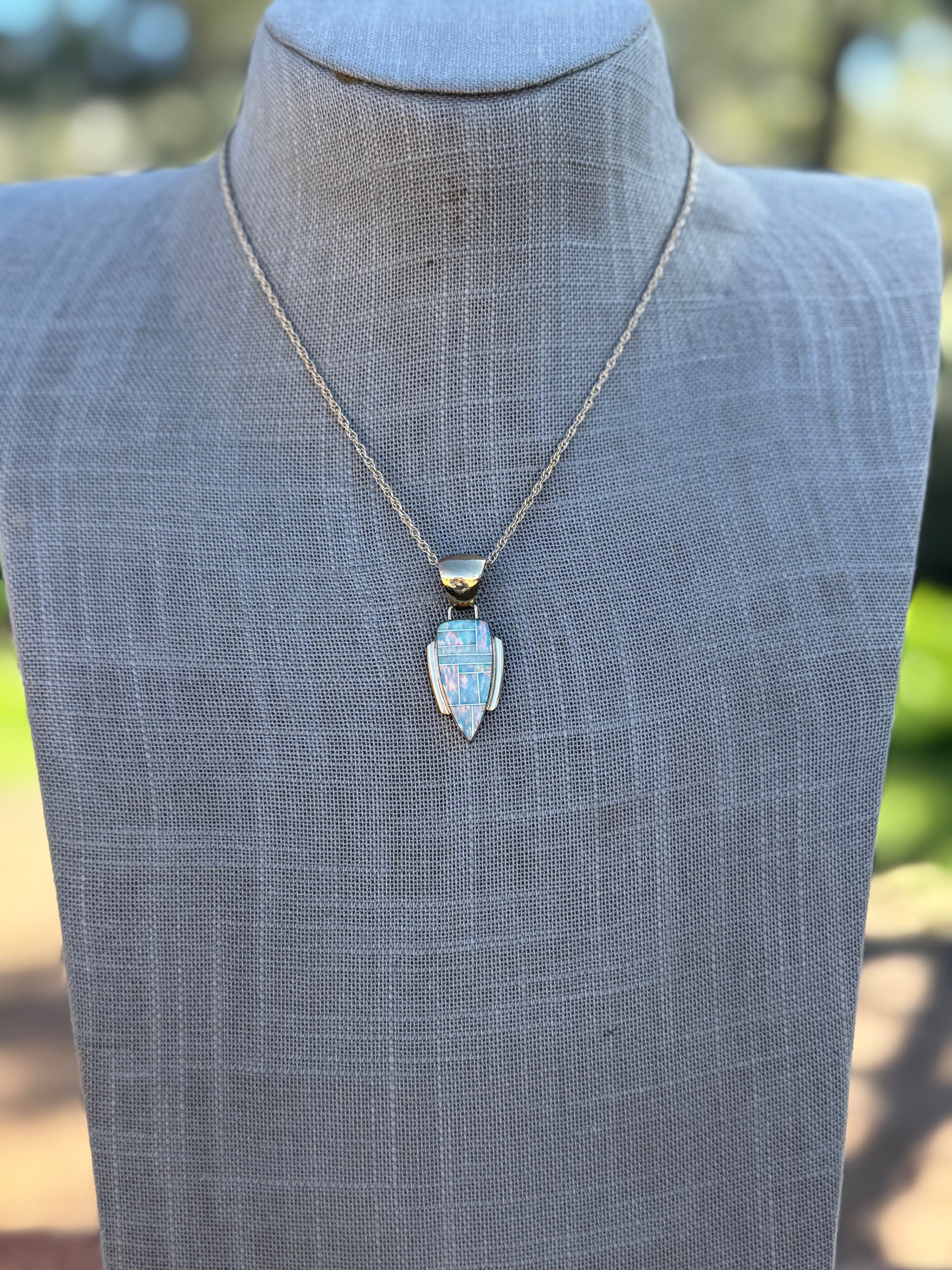 Handmade Gold Filled Over Sterling Silver & Opal Inlay Pendant Necklace