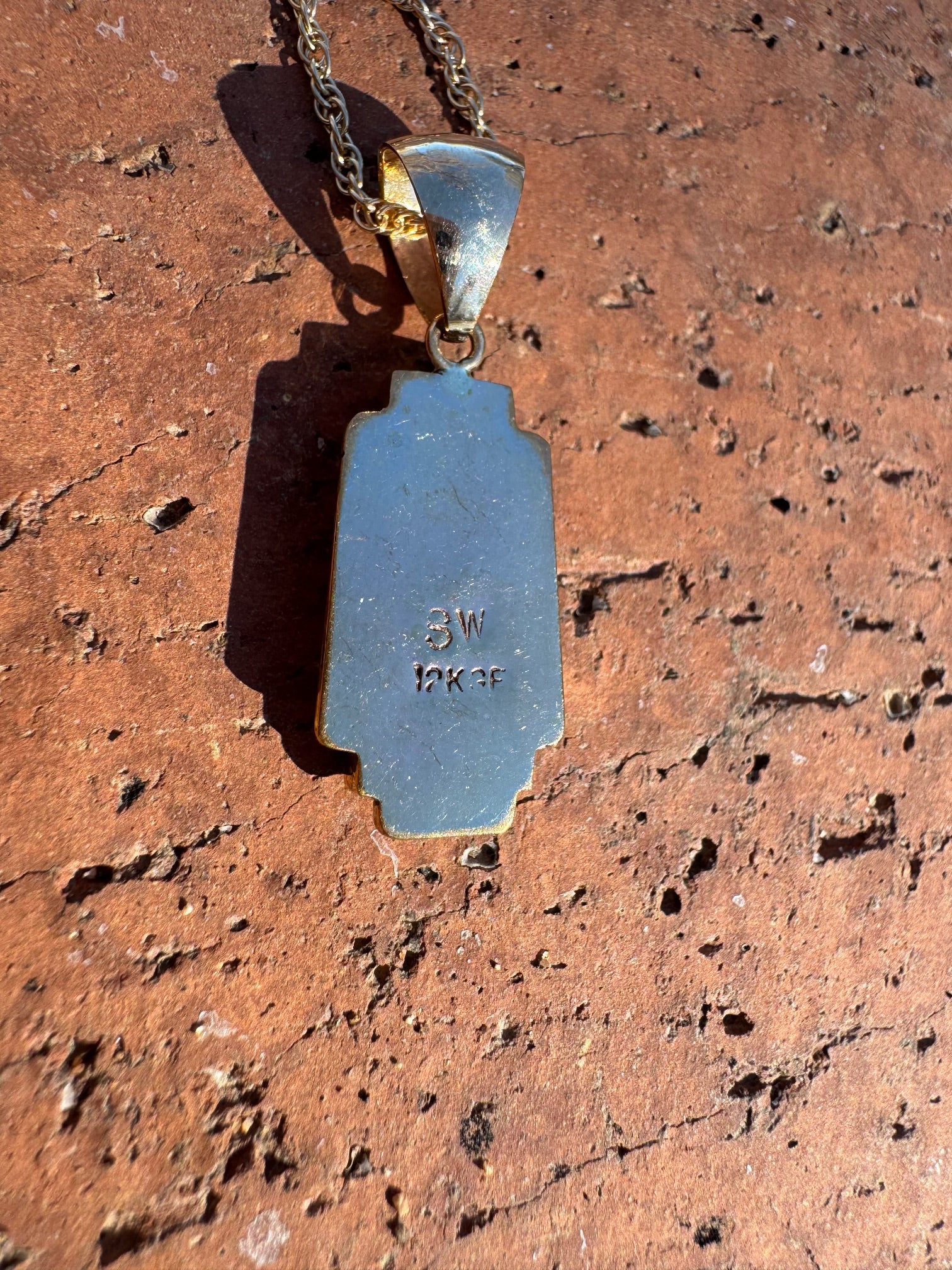 Handmade Gold Filled Over Sterling Silver & Opal Inlay Pendant Necklace 16"