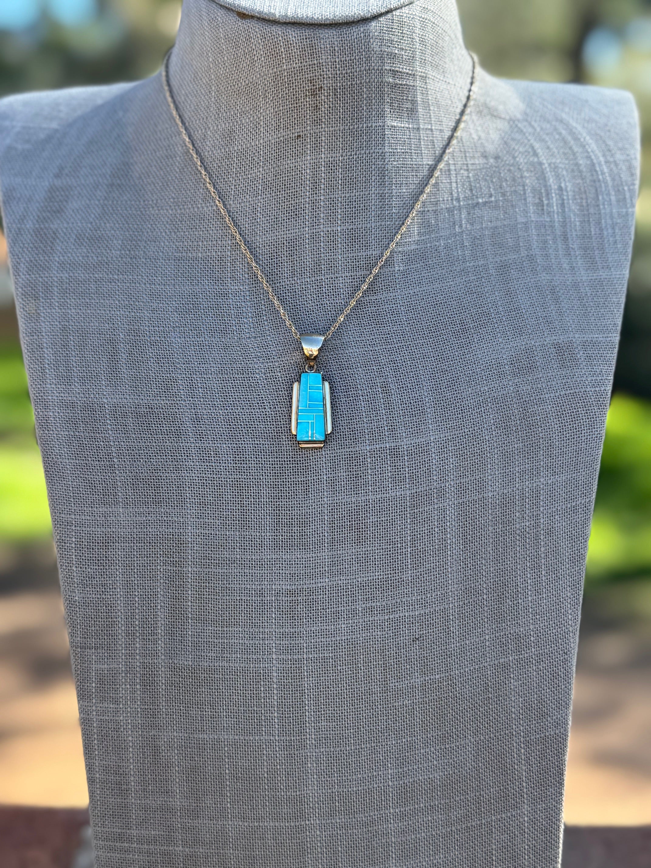 Handmade Gold Filled Over Sterling Silver & Turquoise Inlay Pendant Necklace