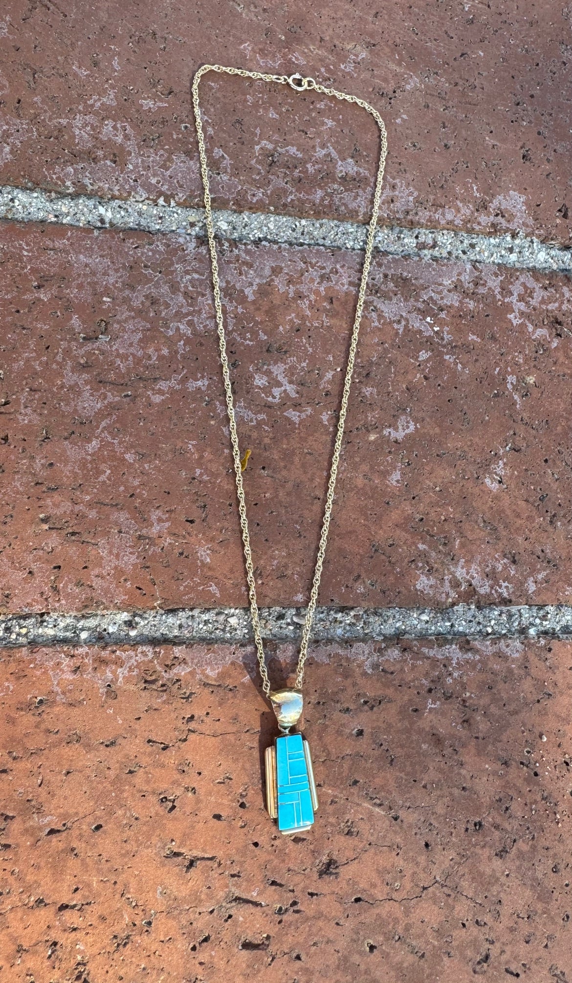 Handmade Gold Filled Over Sterling Silver & Turquoise Inlay Pendant Necklace