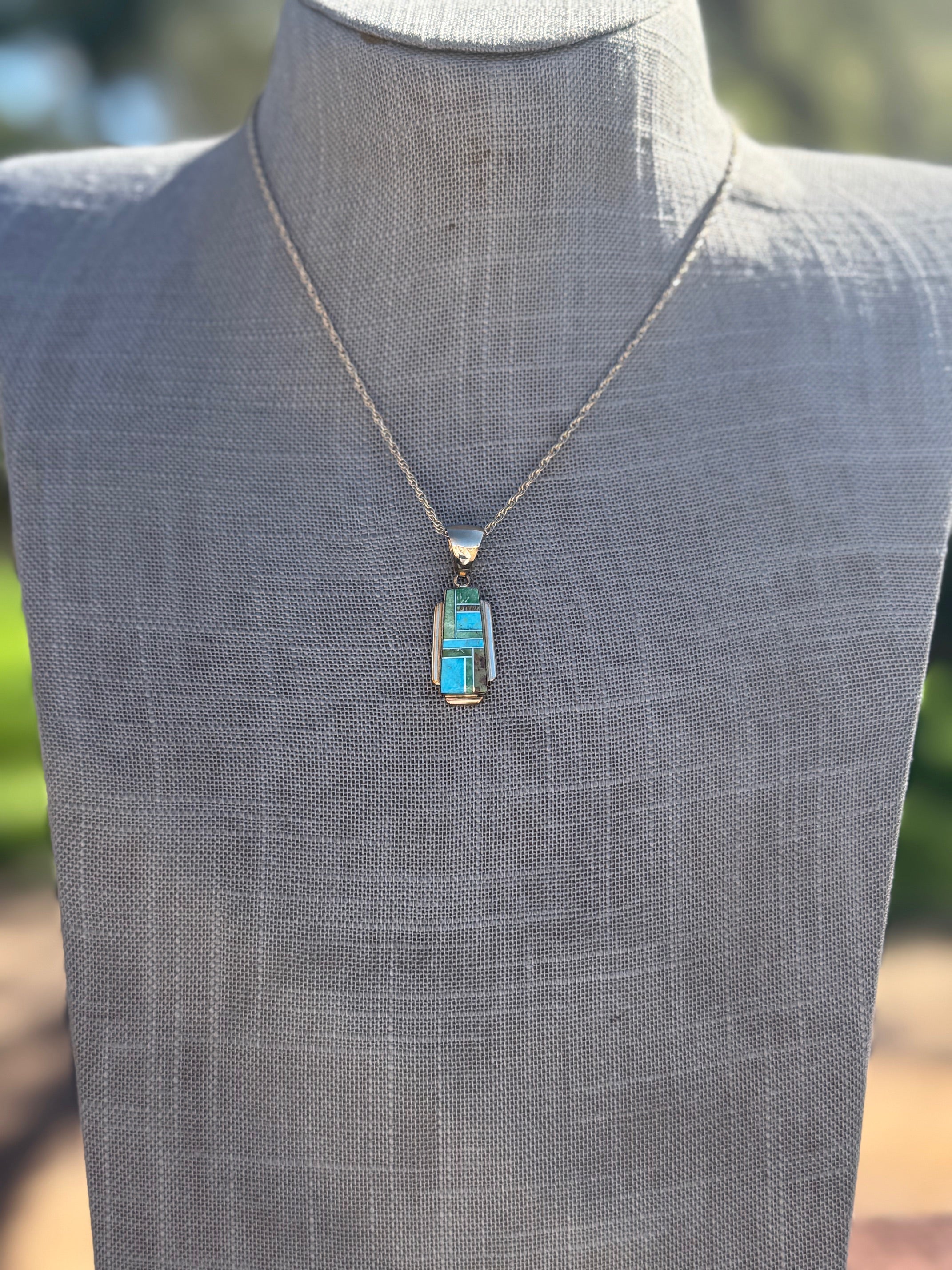 Handmade Gold Filled Over Sterling Silver & Sonoran Mountain Turquoise Inlay Pendant Necklace (Copy)