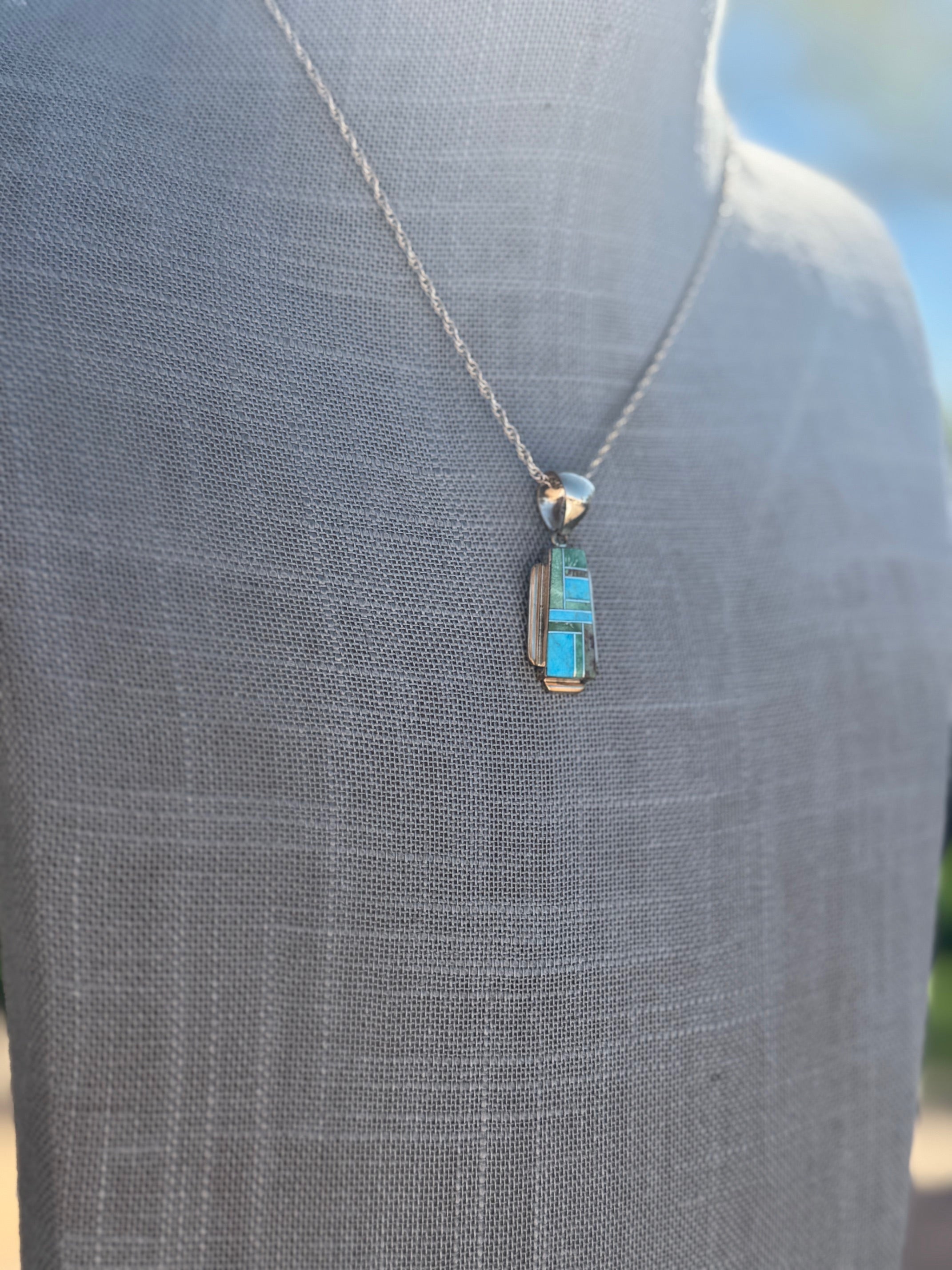 Handmade Gold Filled Over Sterling Silver & Sonoran Mountain Turquoise Inlay Pendant Necklace (Copy)