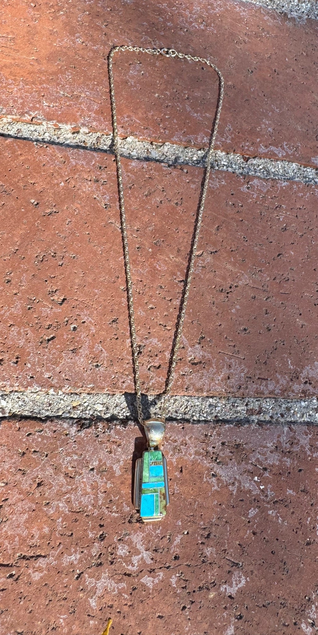 Handmade Gold Filled Over Sterling Silver & Sonoran Mountain Turquoise Inlay Pendant Necklace (Copy)