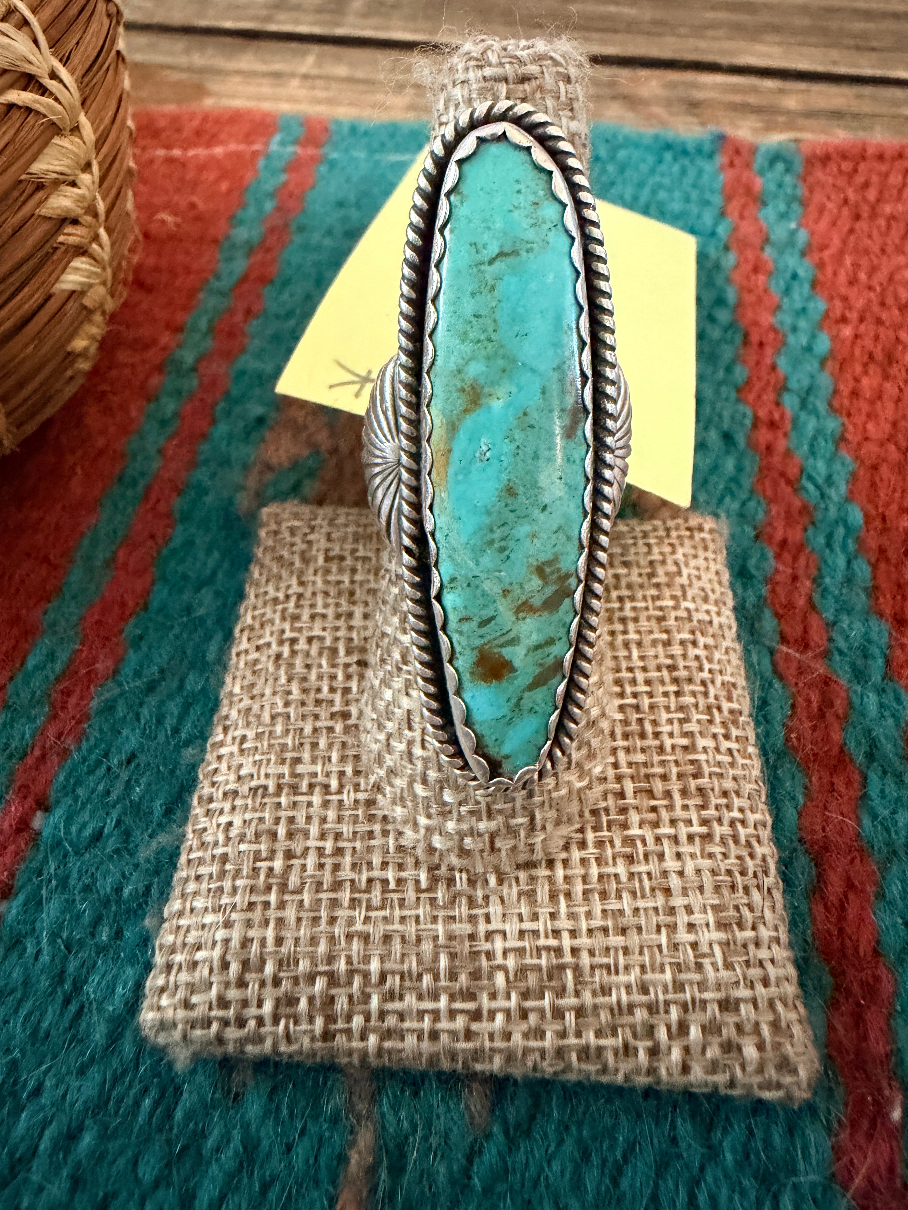 Old Pawn Handcrafted Turquoise & Sterling Silver Ring Size 7