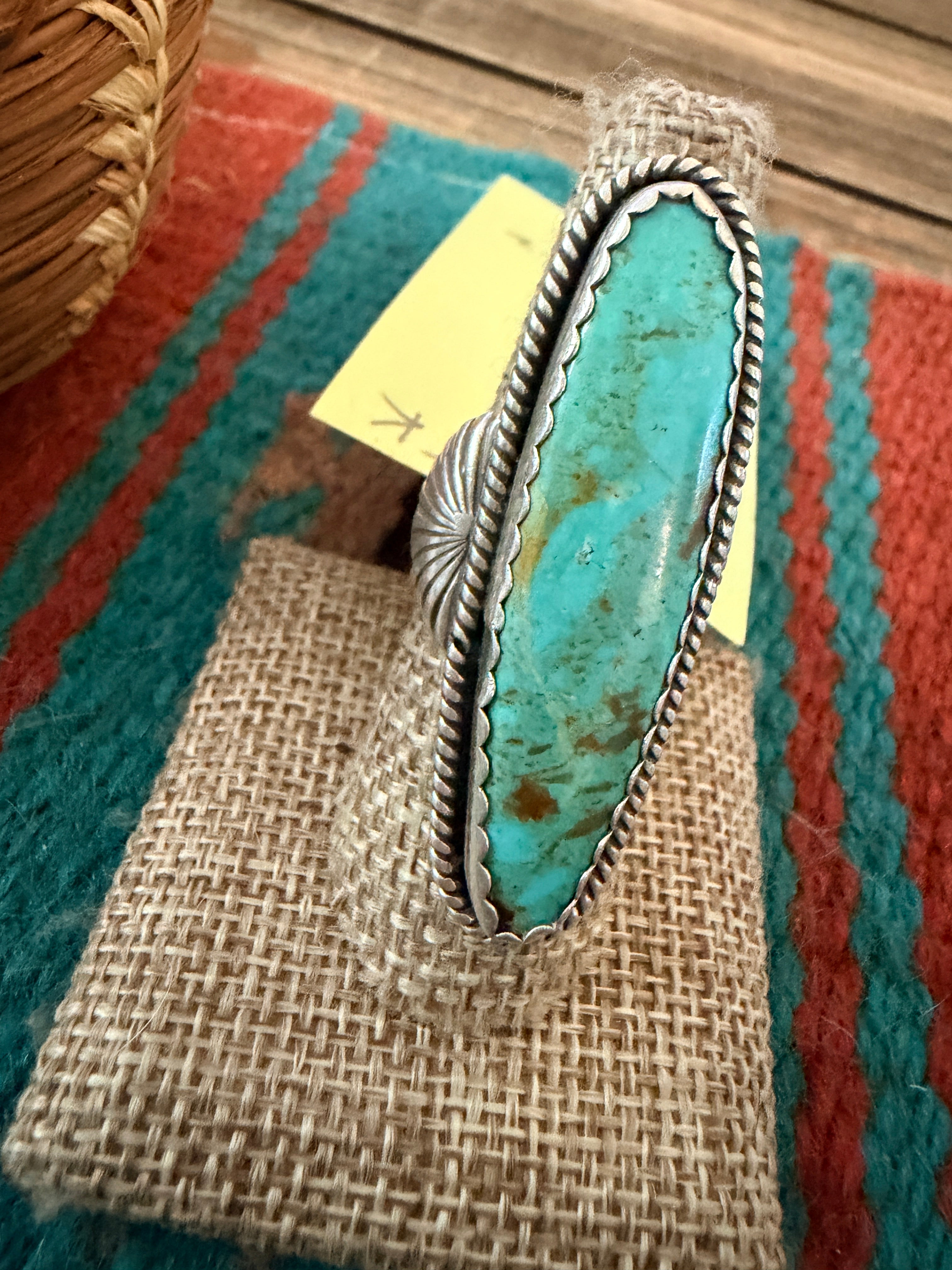 Old Pawn Handcrafted Turquoise & Sterling Silver Ring Size 7