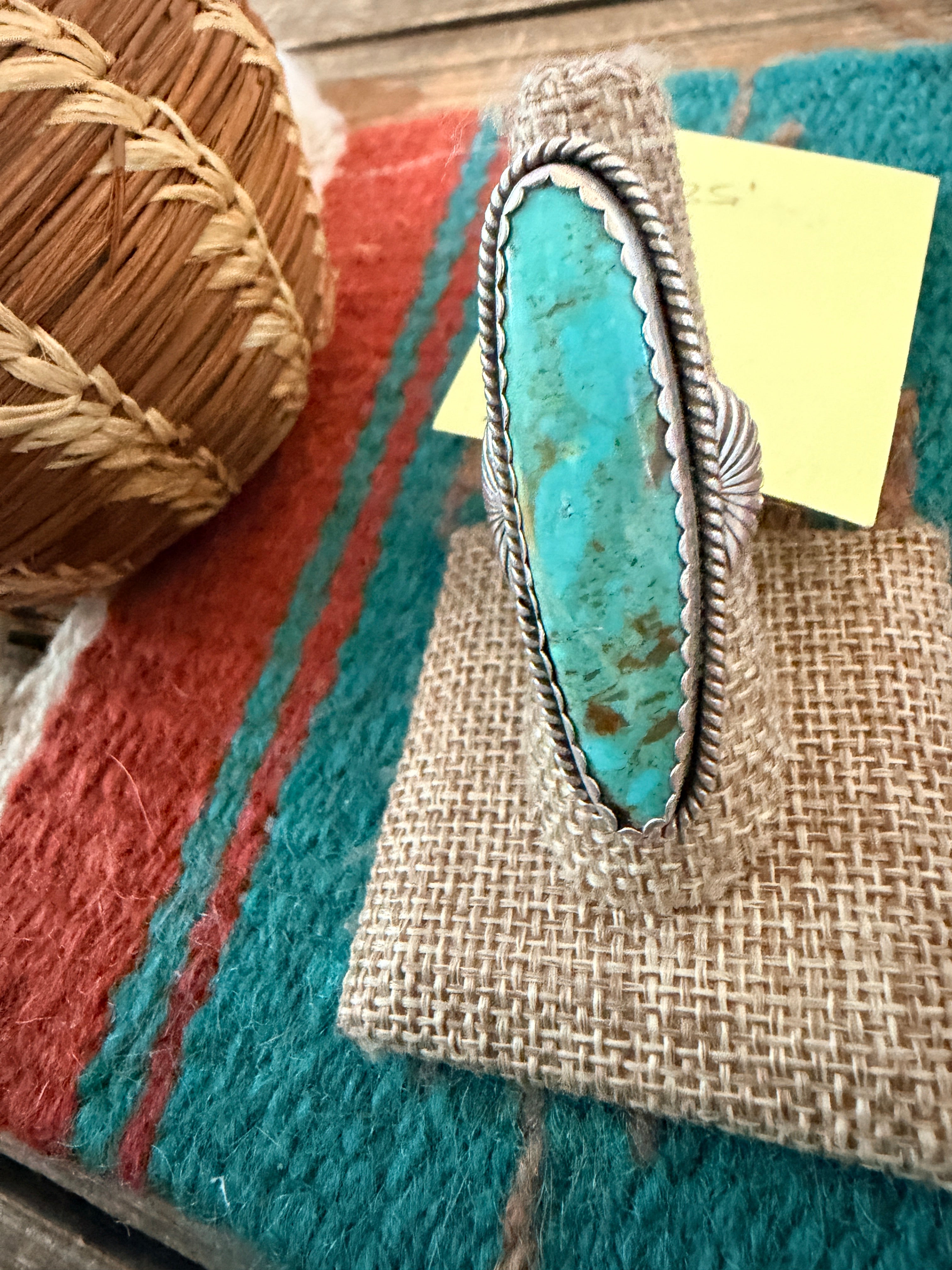 Old Pawn Handcrafted Turquoise & Sterling Silver Ring Size 7