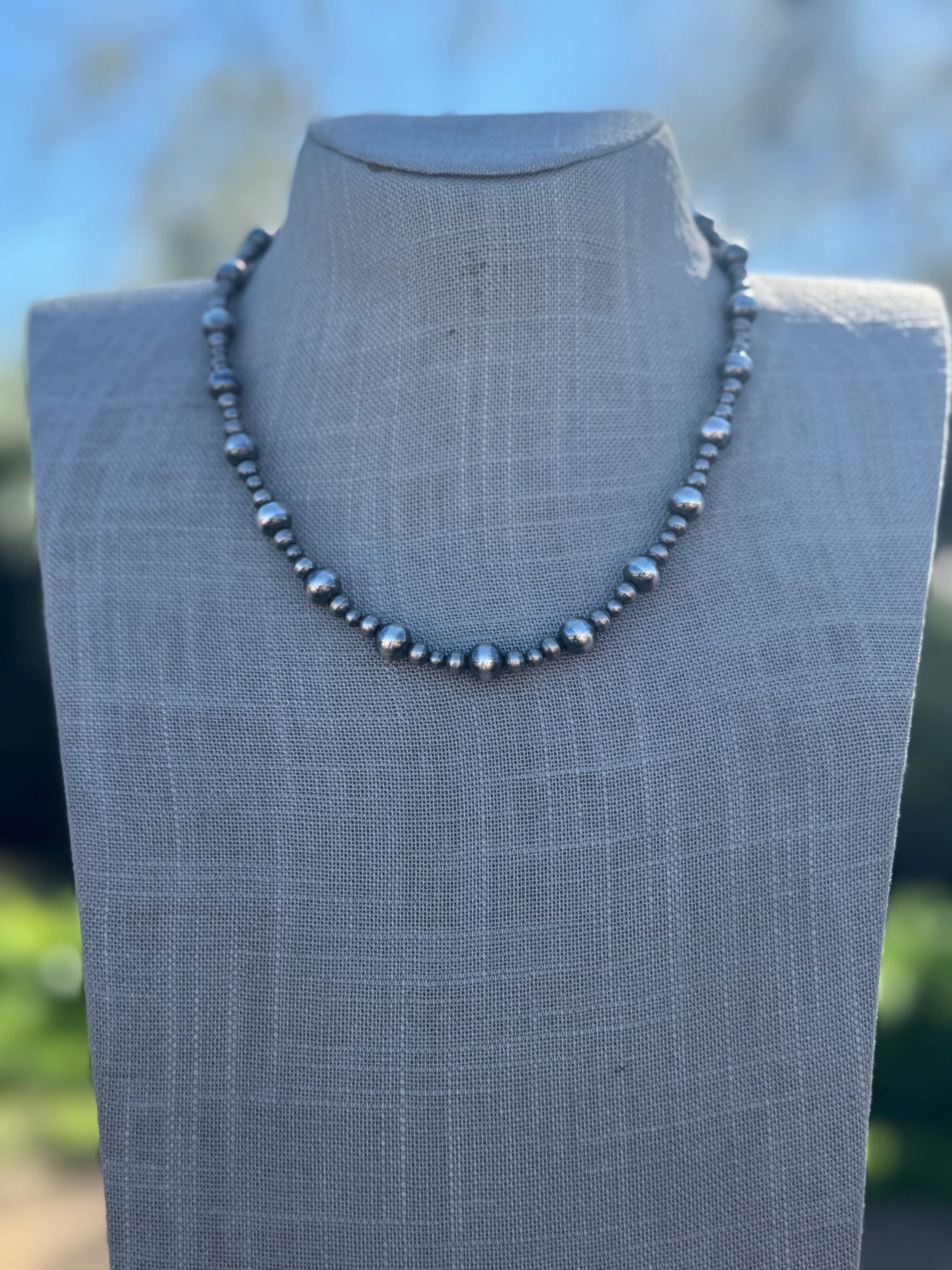 Handmade Sterling Silver Pearl Beaded 4-8mm Necklace 18"