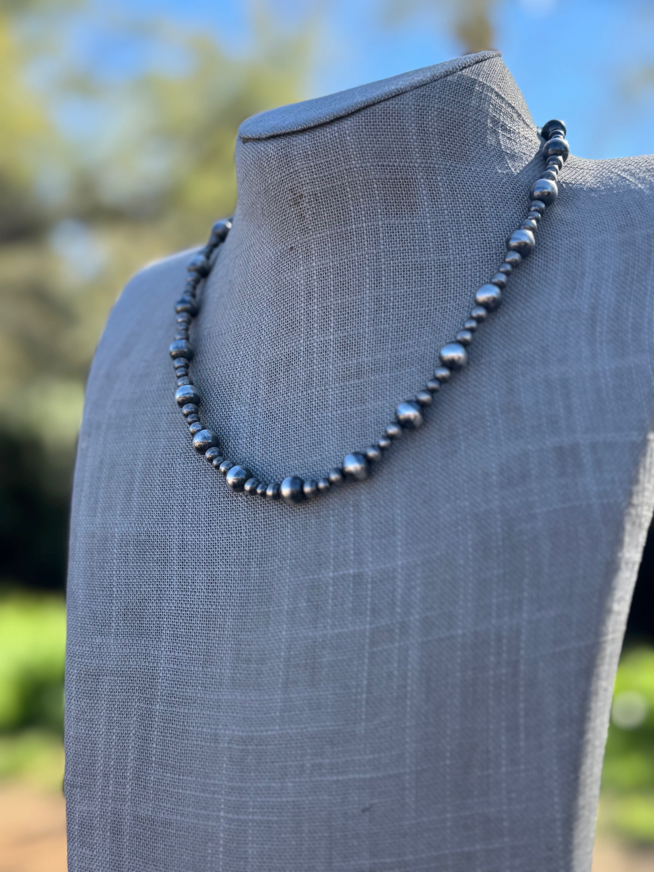 Handmade Sterling Silver Pearl Beaded 4-8mm Necklace 18"