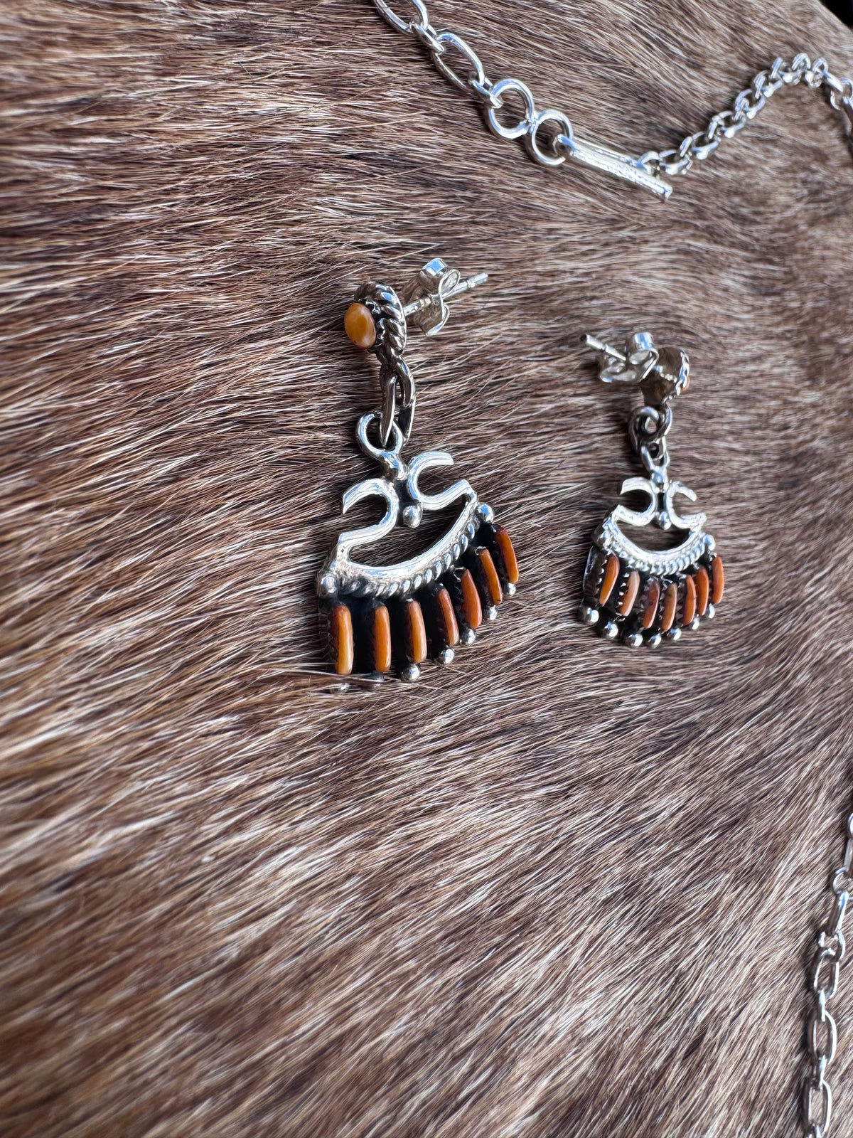 Handmade Sterling Silver & Orange Spiny Needlepoint Necklace Set
