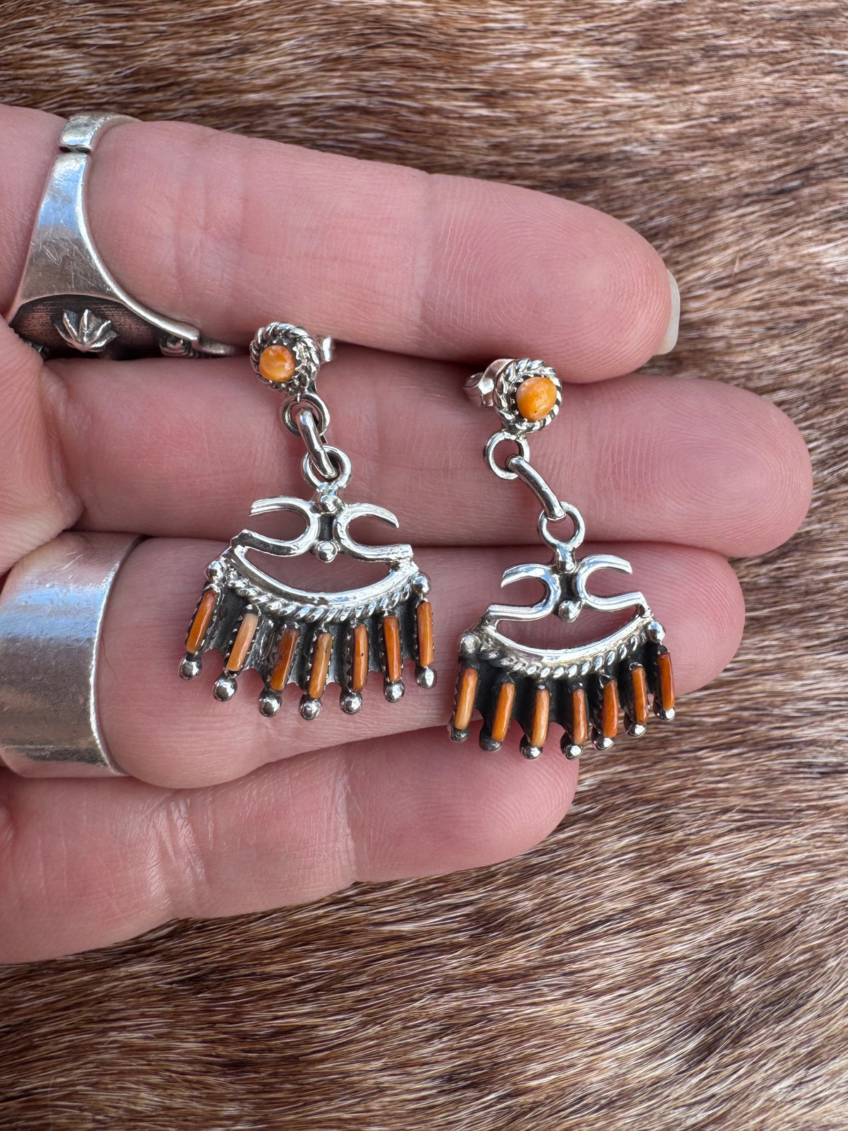 Handmade Sterling Silver & Orange Spiny Needlepoint Necklace Set