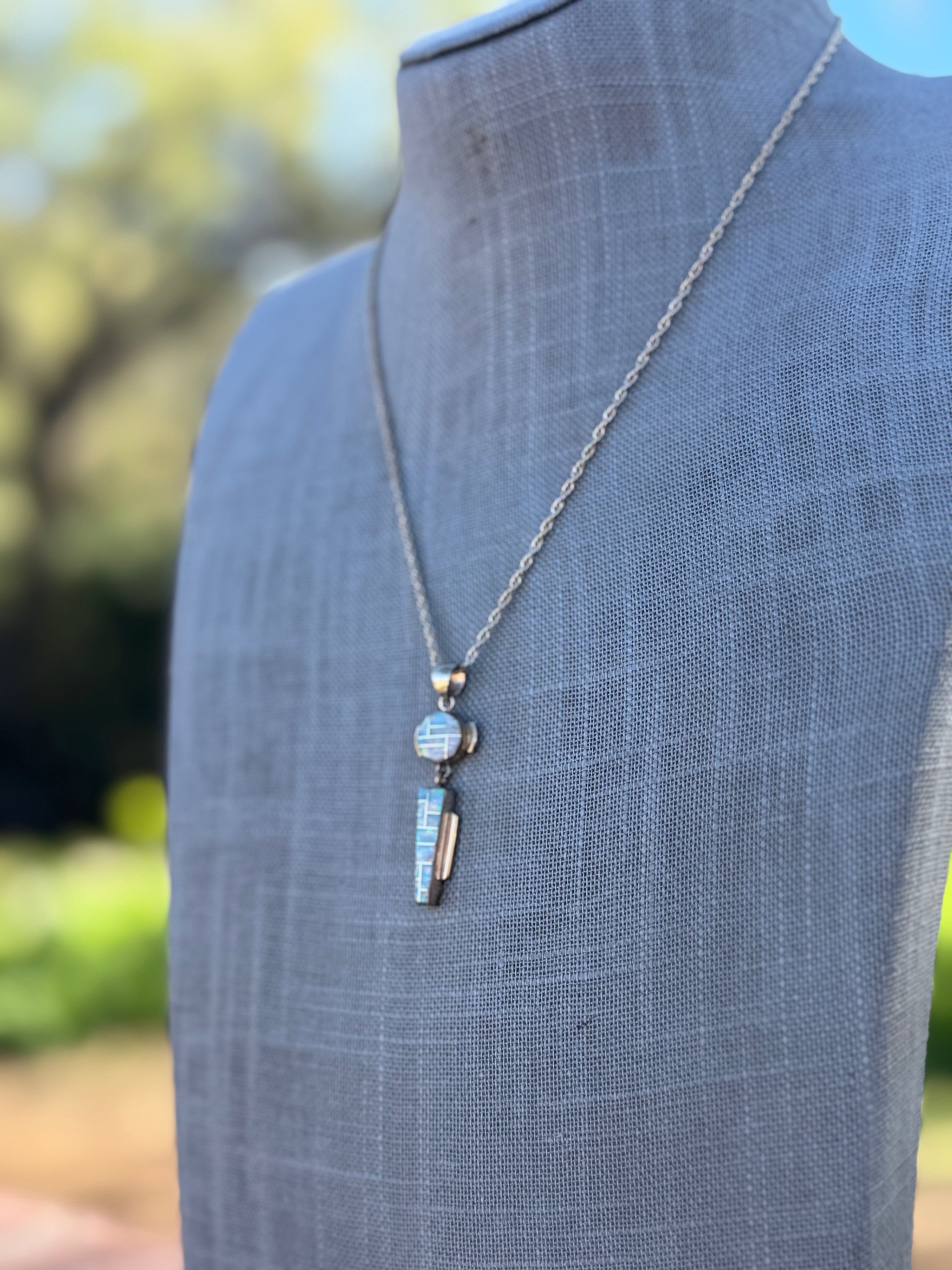 Handmade Gold Filled Over Sterling Silver & Opal Inlay Pendant Necklace 18"