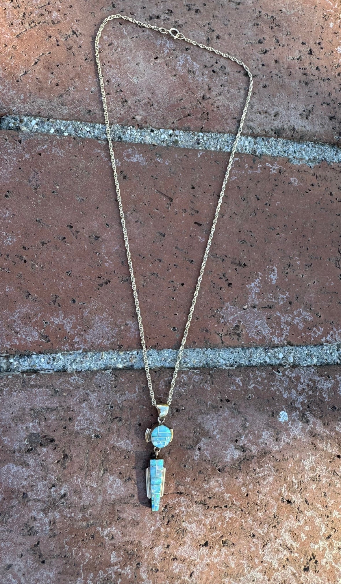 Handmade Gold Filled Over Sterling Silver & Opal Inlay Pendant Necklace 18"