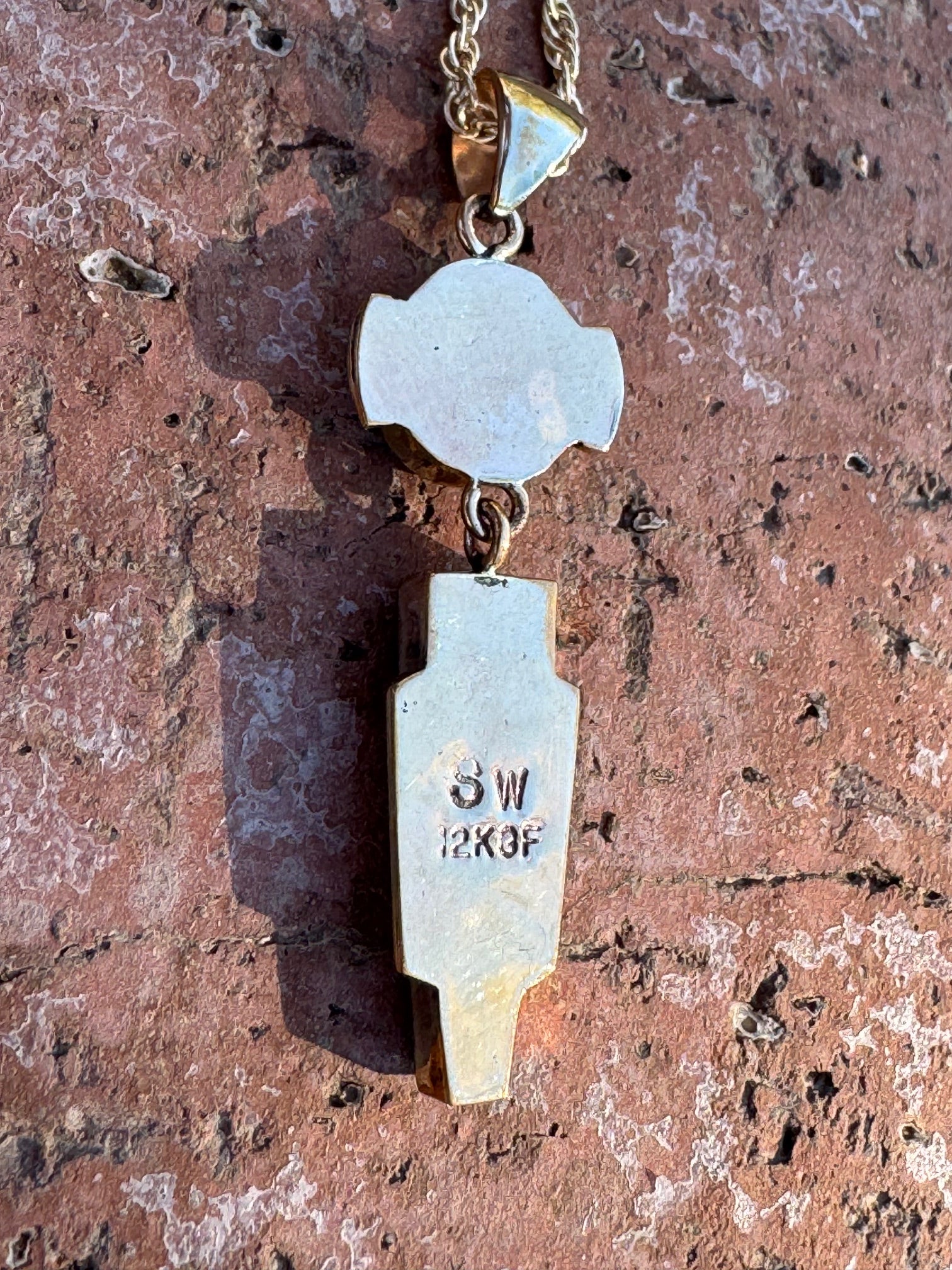 Handmade Gold Filled Over Sterling Silver & Opal Inlay Pendant Necklace 18"