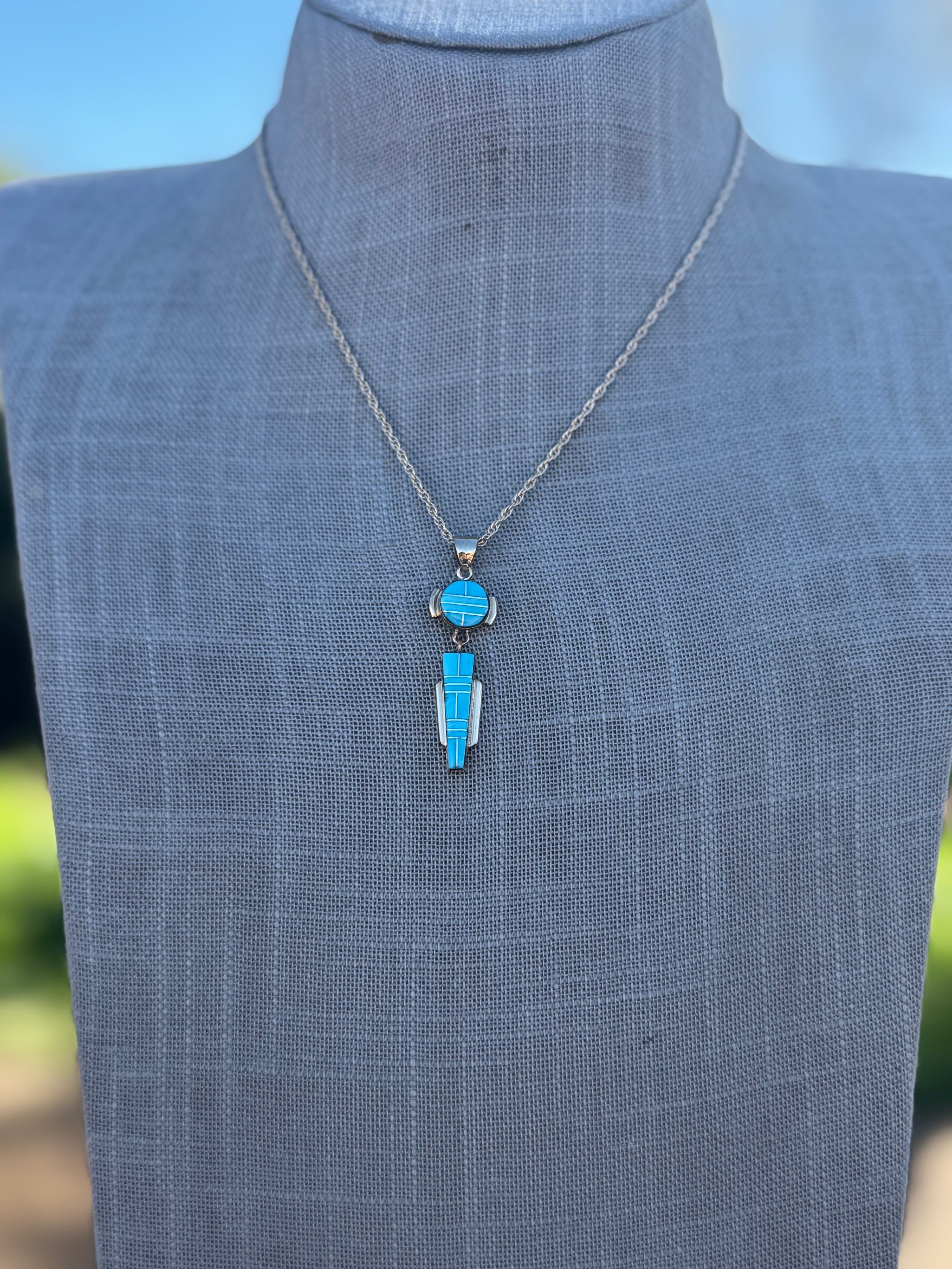 Handmade Gold Filled Over Sterling Silver & Turquoise Inlay Pendant Necklace