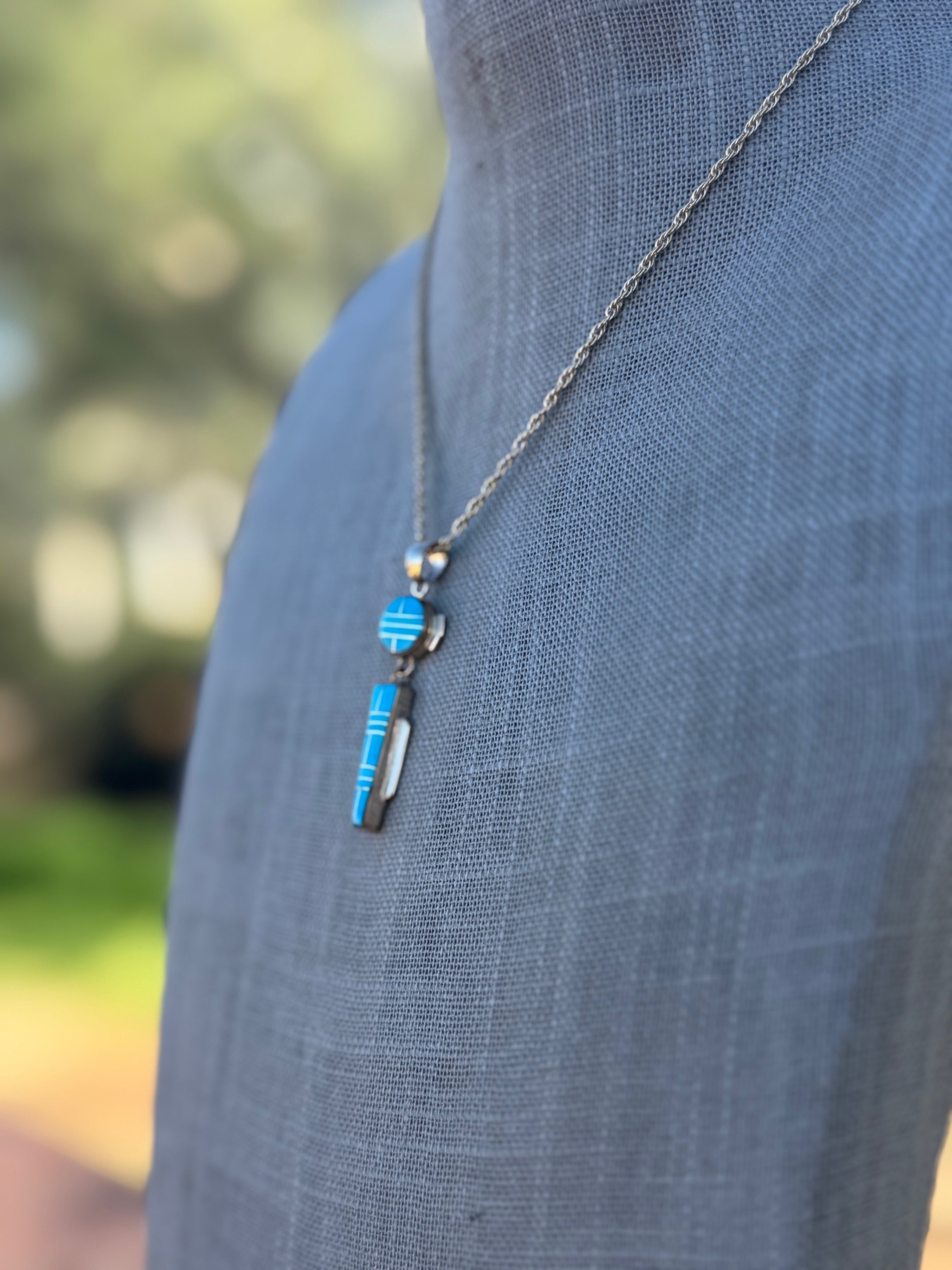 Handmade Gold Filled Over Sterling Silver & Turquoise Inlay Pendant Necklace