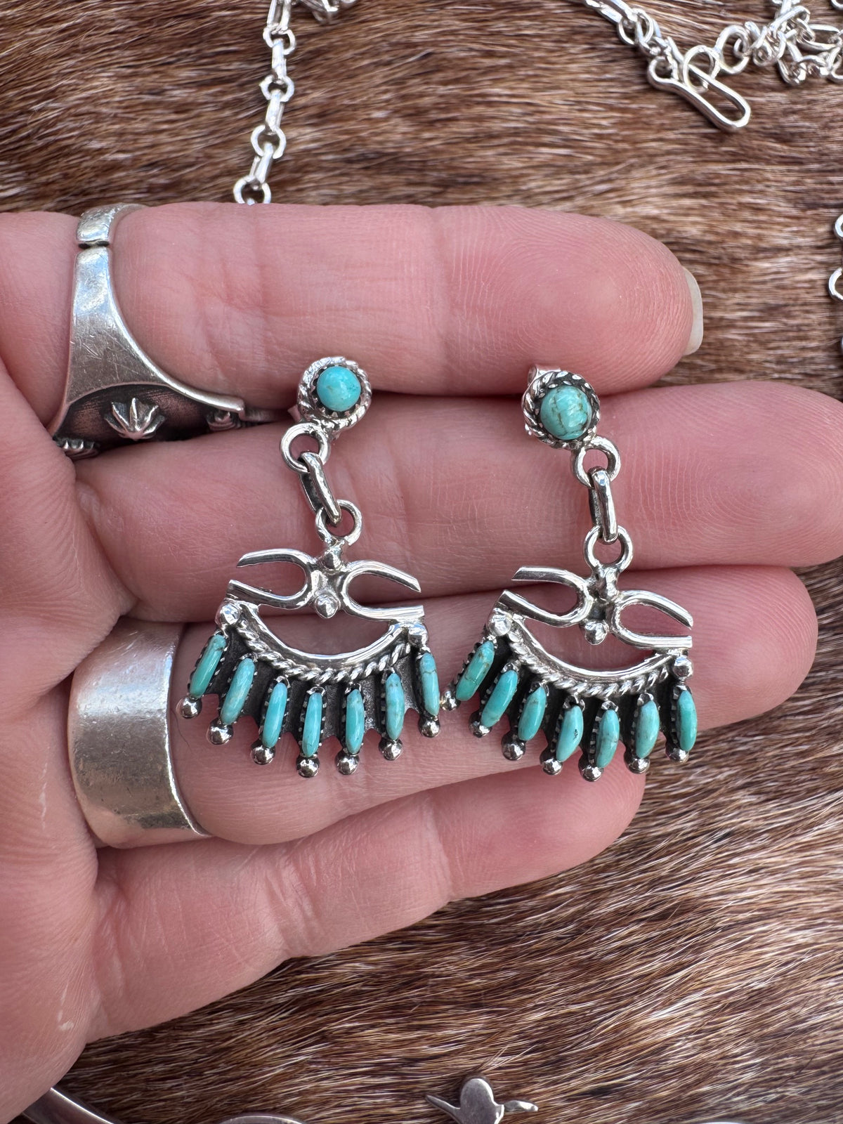 Handmade Sterling Silver & Turquoise Needlepoint Necklace Set