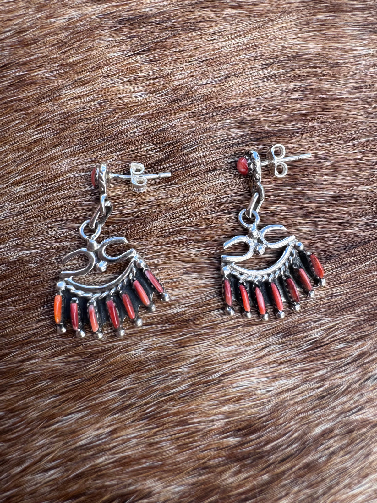 Handmade Sterling Silver & Red Spiny Needlepoint Necklace Set