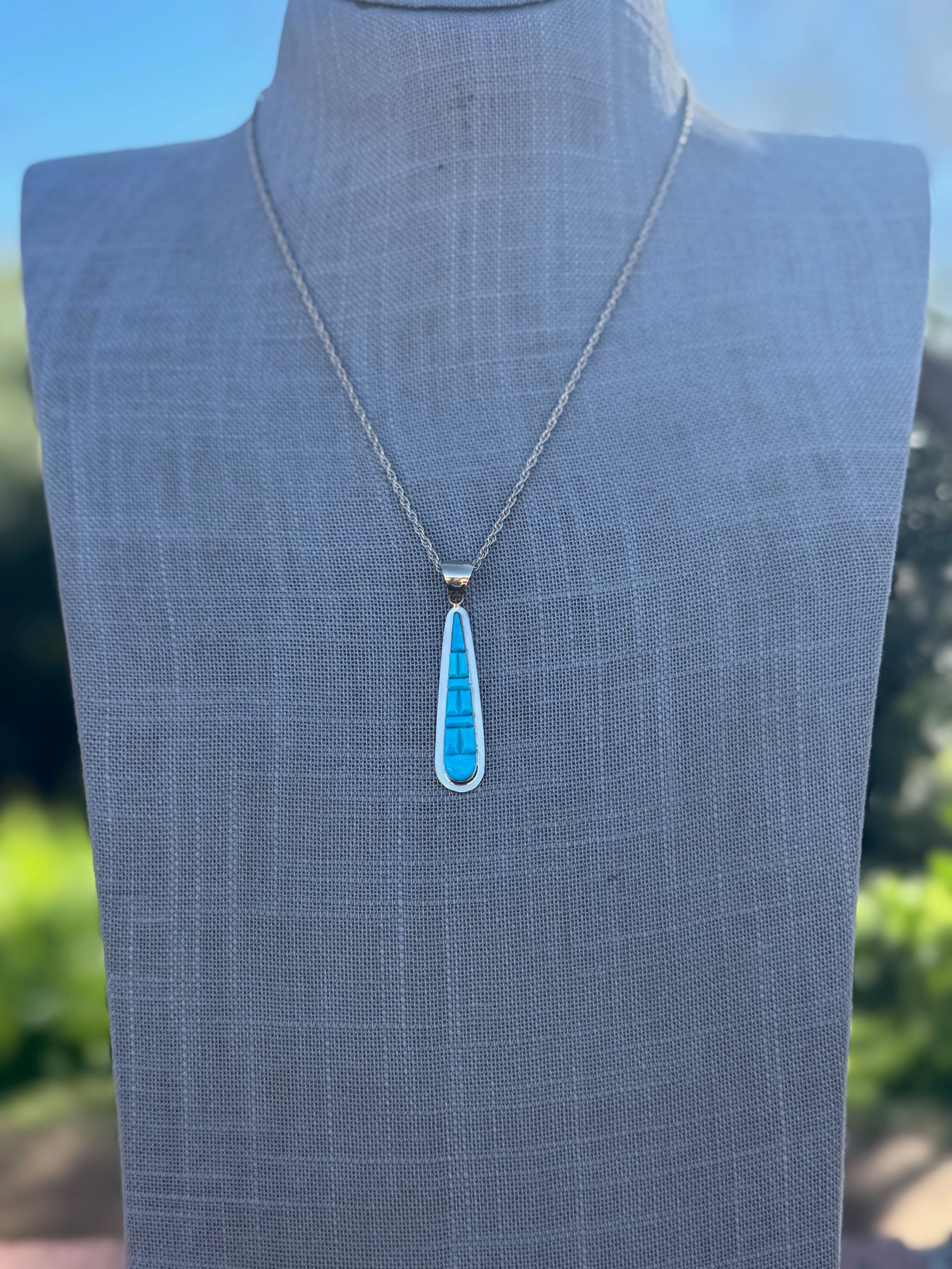Handmade Gold Filled Over Sterling Silver & Turquoise Inlay Pendant Necklace
