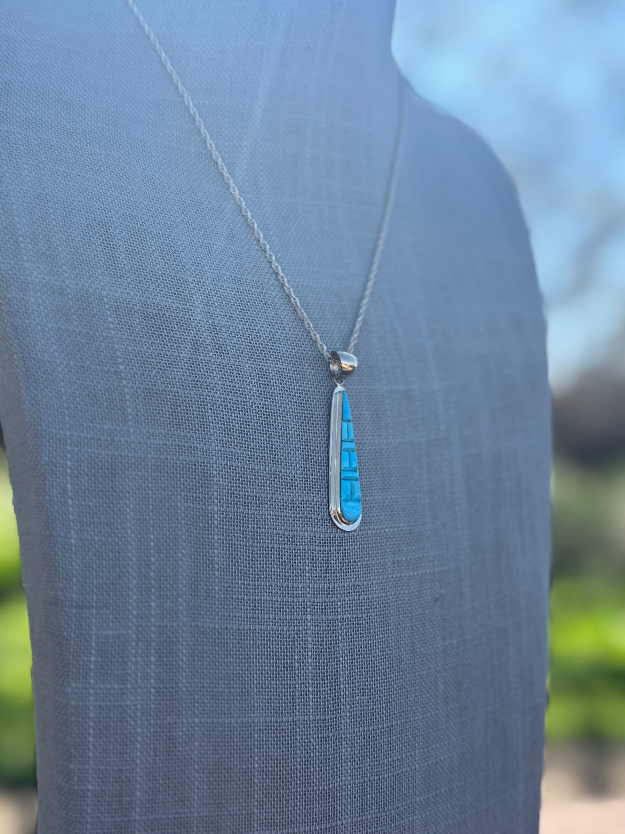 Handmade Gold Filled Over Sterling Silver & Turquoise Inlay Pendant Necklace