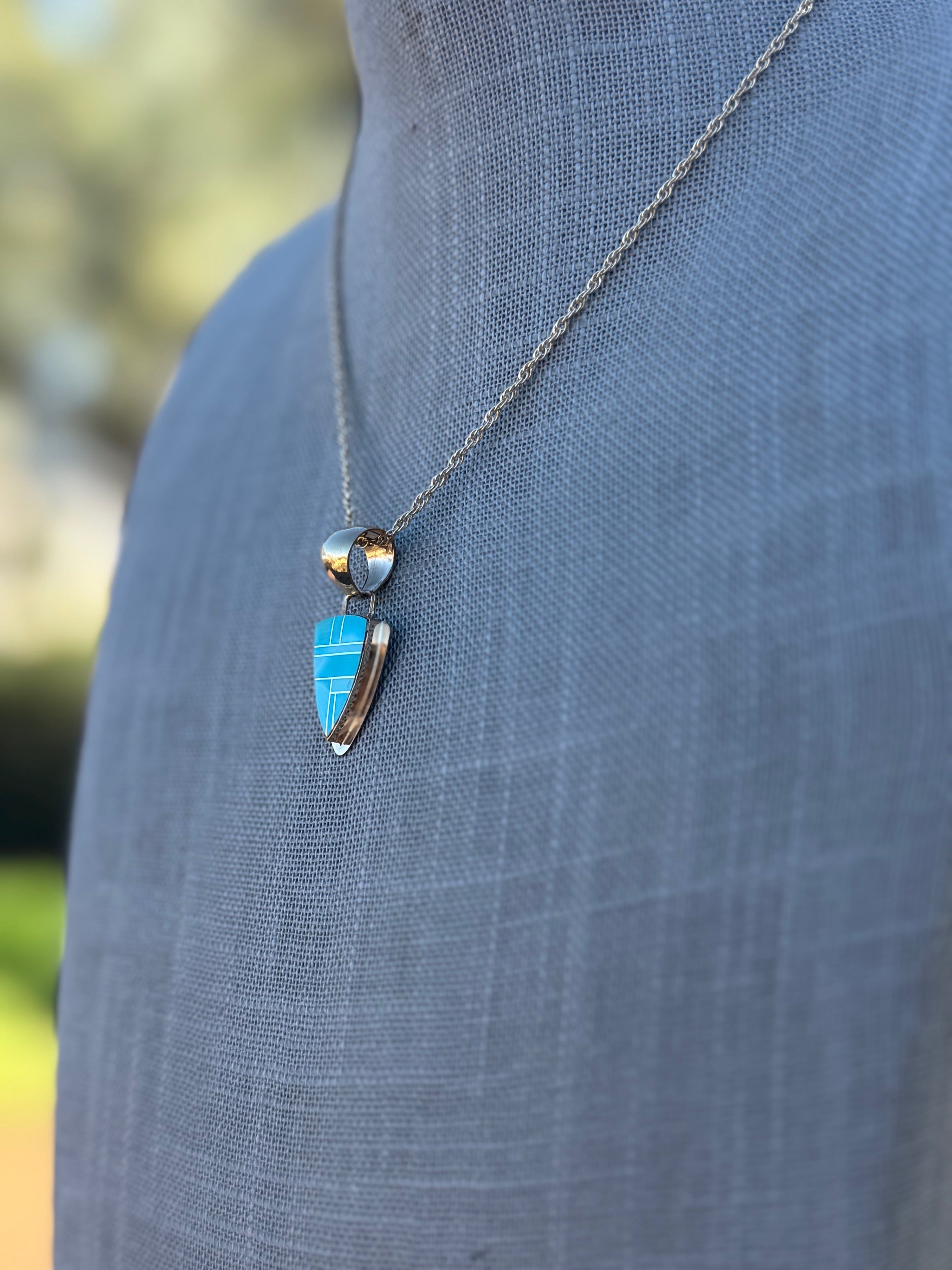 Handmade Gold Filled Over Sterling Silver & Turquoise Inlay Pendant Necklace