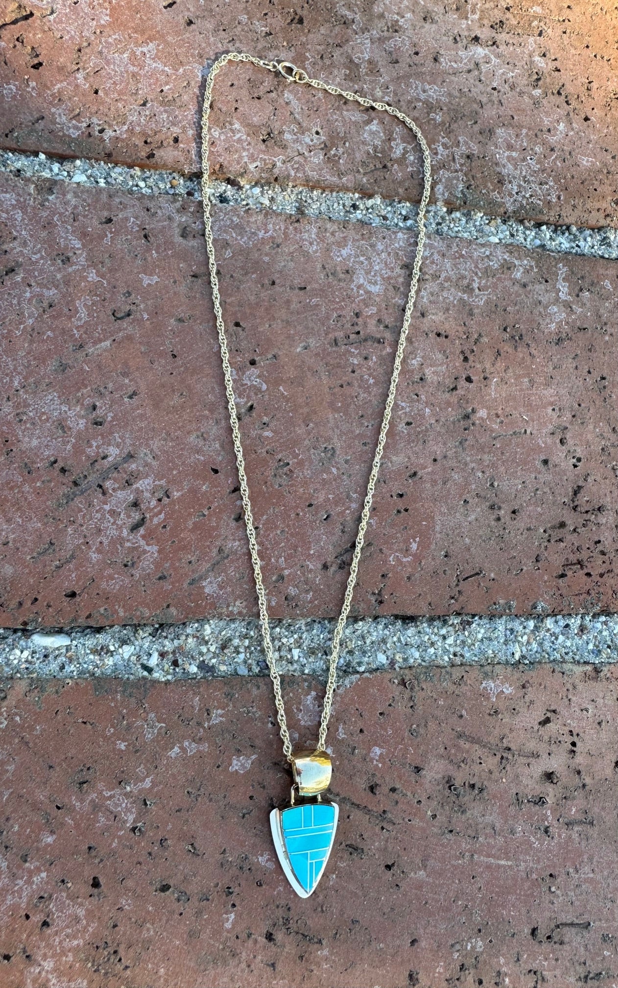Handmade Gold Filled Over Sterling Silver & Turquoise Inlay Pendant Necklace
