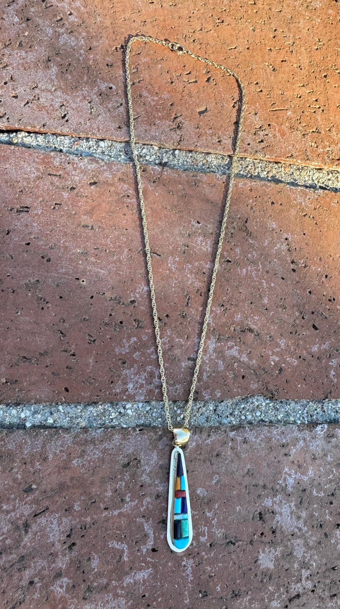 Handmade Gold Filled Over Sterling Silver & Multi Stone Inlay Pendant Necklace