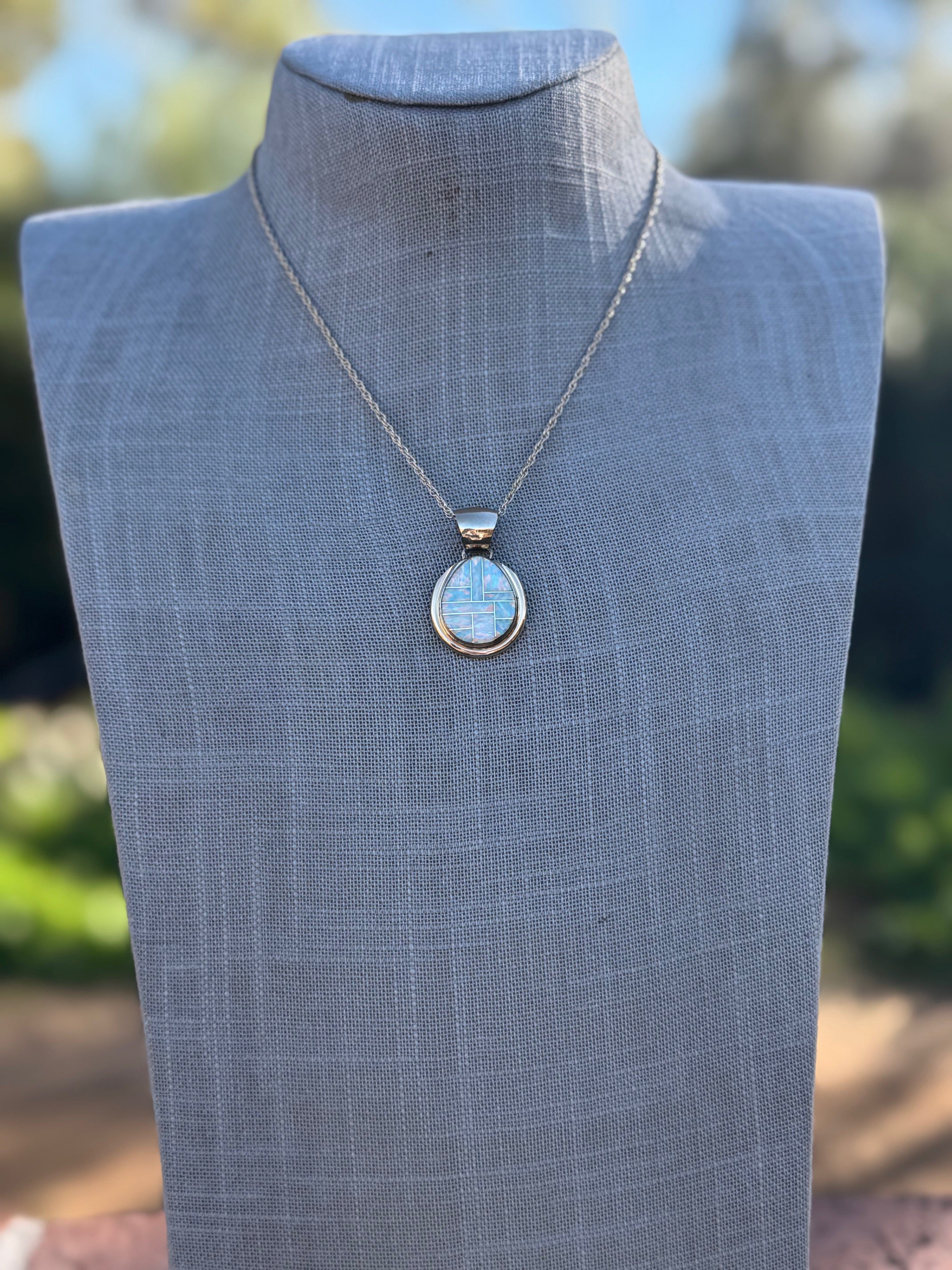 Handmade Gold Filled Over Sterling Silver & Opal Inlay Pendant Necklace