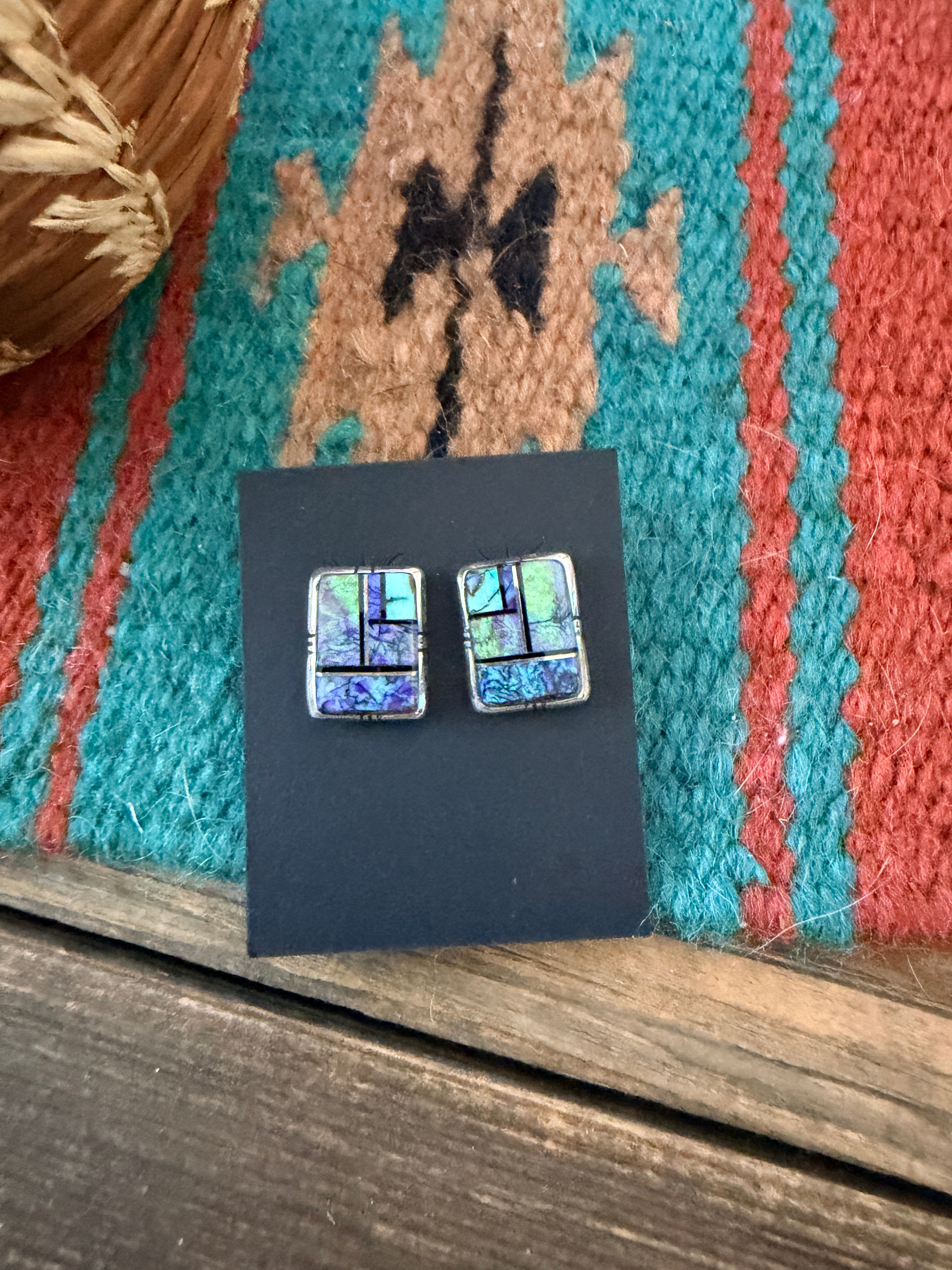 Handcrafted Opal & Sterling Silver Inlay Post Earrings