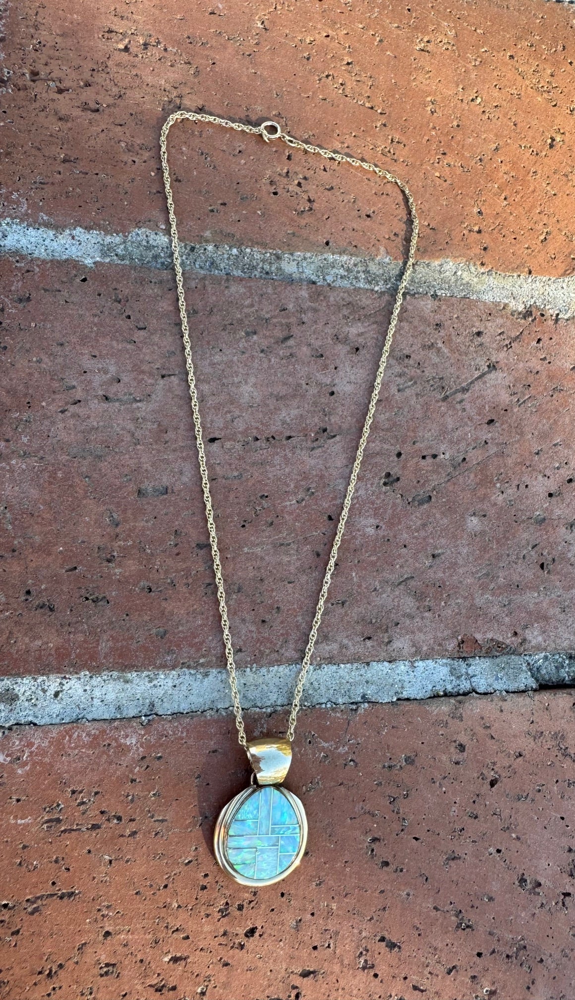 Handmade Gold Filled Over Sterling Silver & Opal Inlay Pendant Necklace