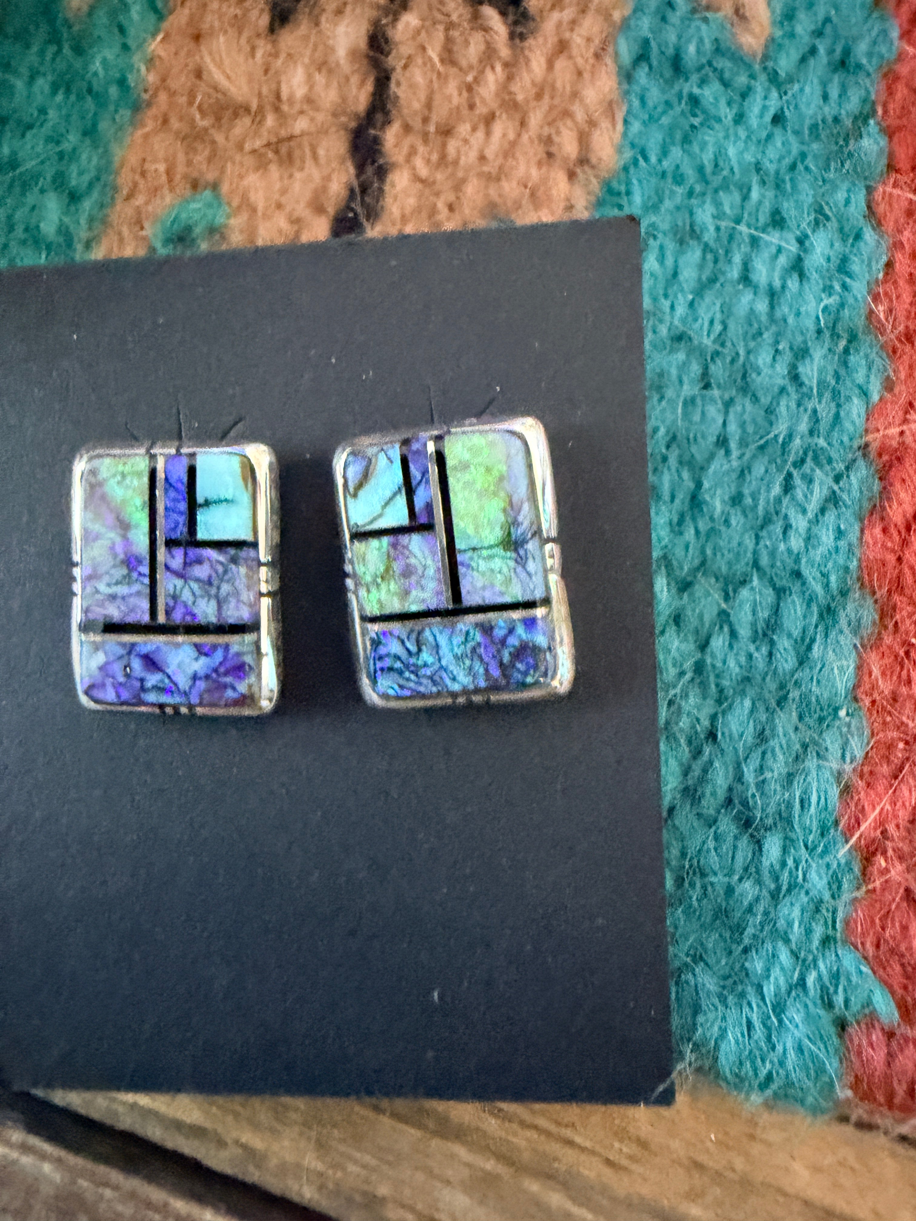 Handcrafted Opal & Sterling Silver Inlay Post Earrings