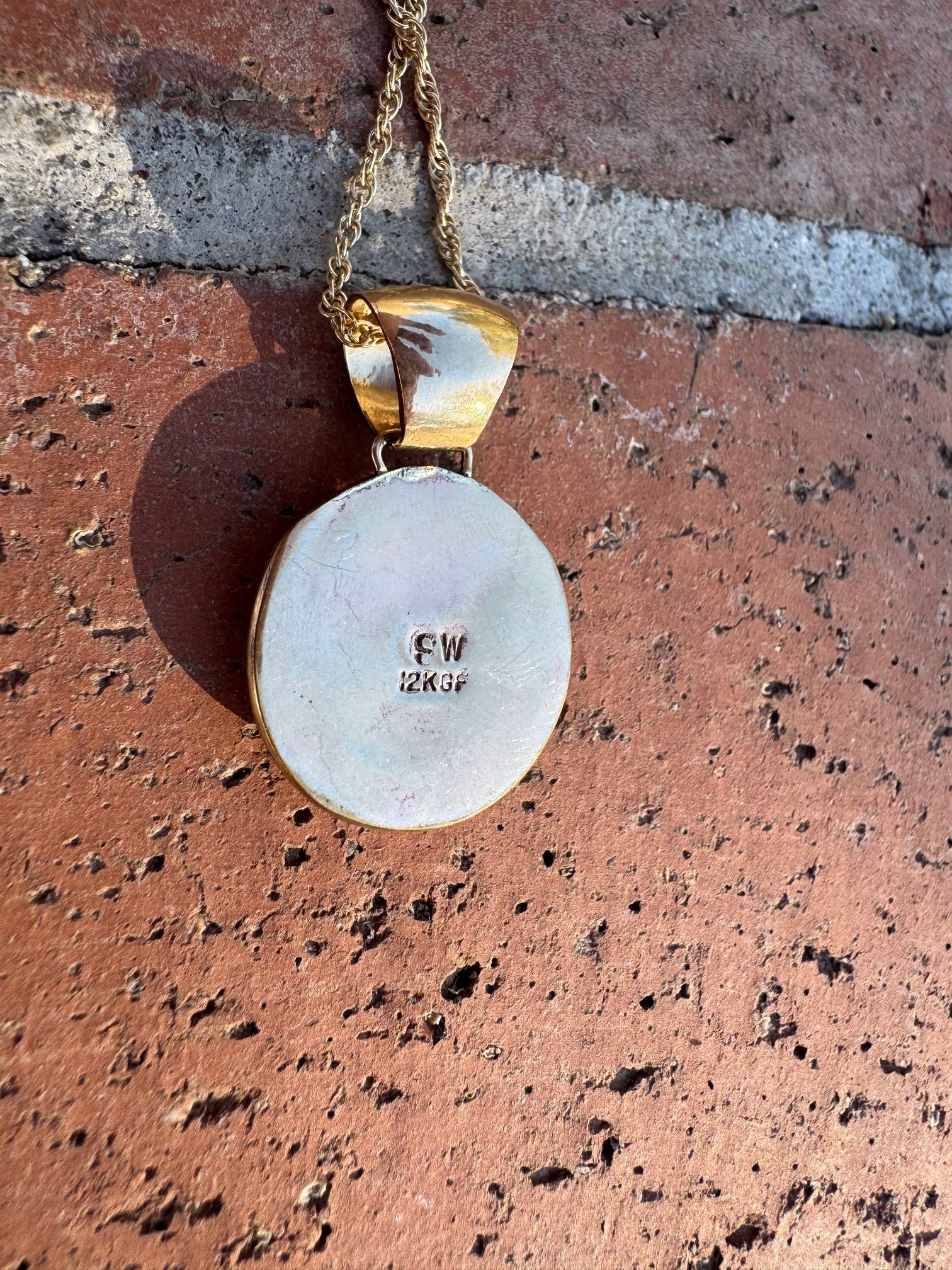 Handmade Gold Filled Over Sterling Silver & Opal Inlay Pendant Necklace