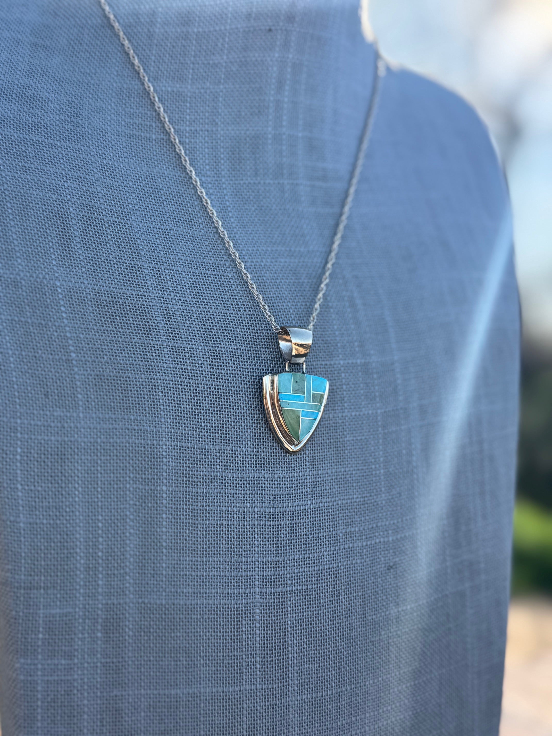 Handmade Gold Filled Over Sterling Silver & Sonoran Mountain Turquoise Inlay Pendant Necklace 18"