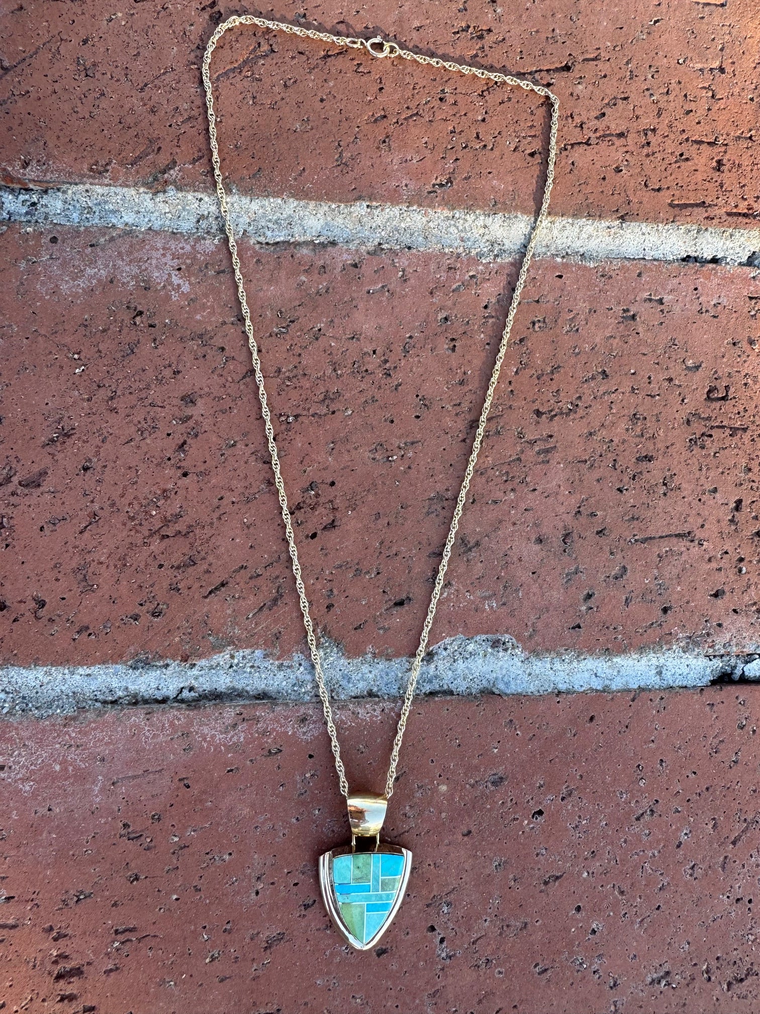 Handmade Gold Filled Over Sterling Silver & Sonoran Mountain Turquoise Inlay Pendant Necklace 18"