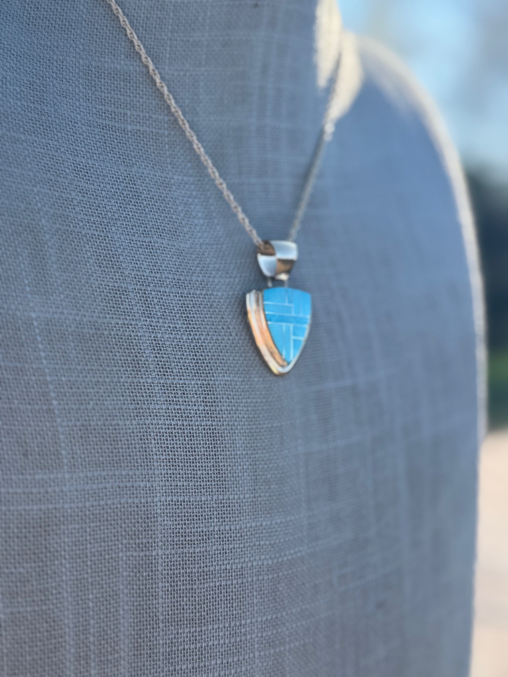 Handmade Gold Filled Over Sterling Silver & Turquoise Inlay Pendant Necklace