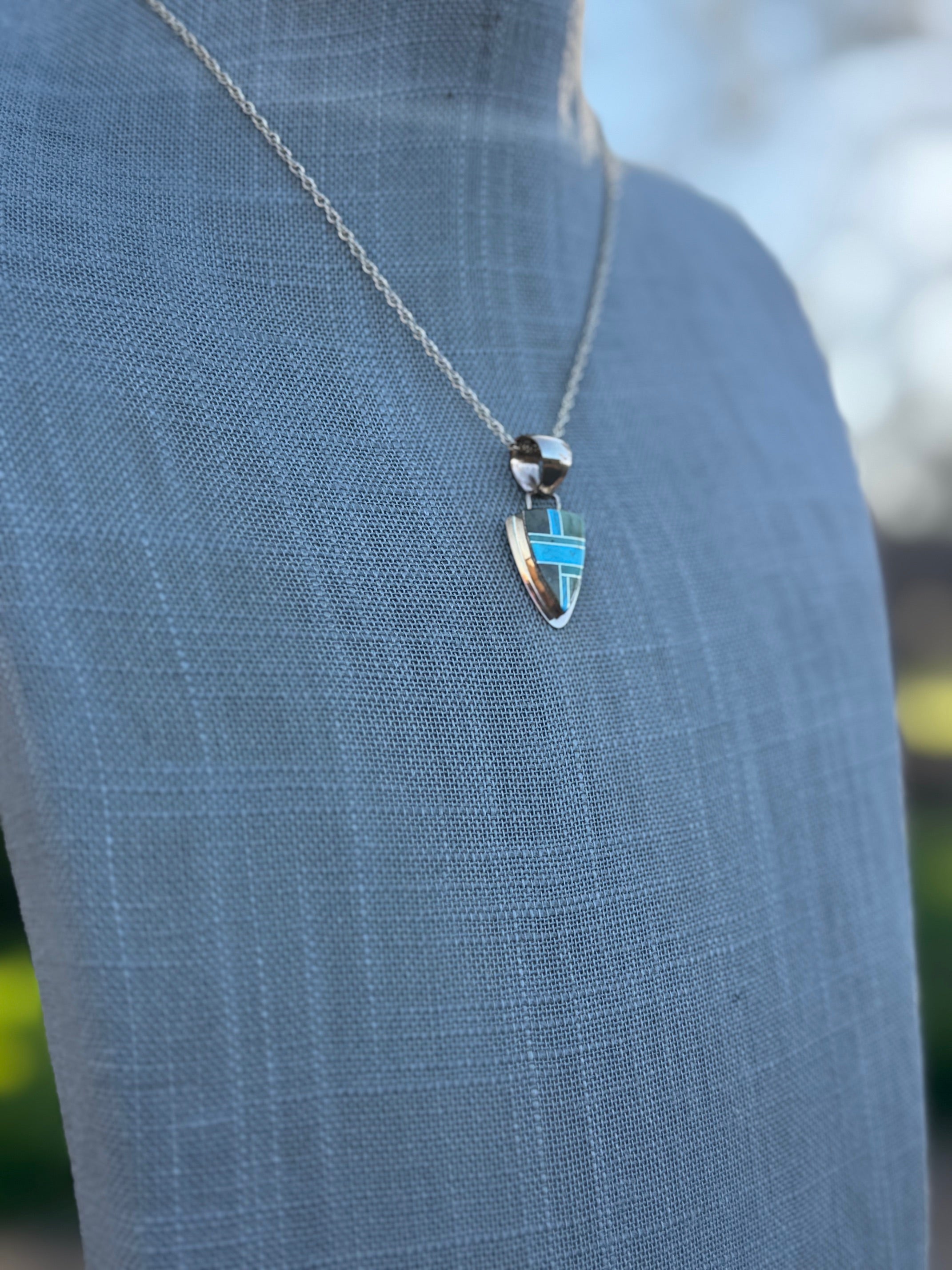 Handmade Gold Filled Over Sterling Silver & Sonoran Mountain Turquoise Inlay Pendant Necklace