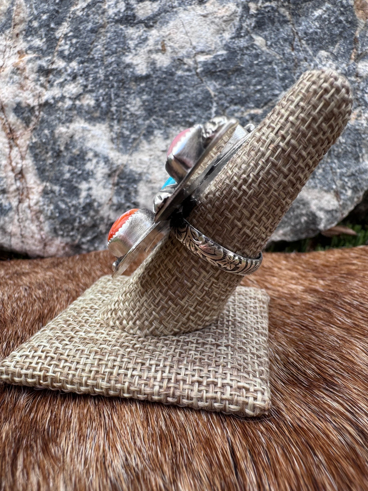 Handmade Multi Stone Adjustable Butterfly Ring by Roaming Buffalo