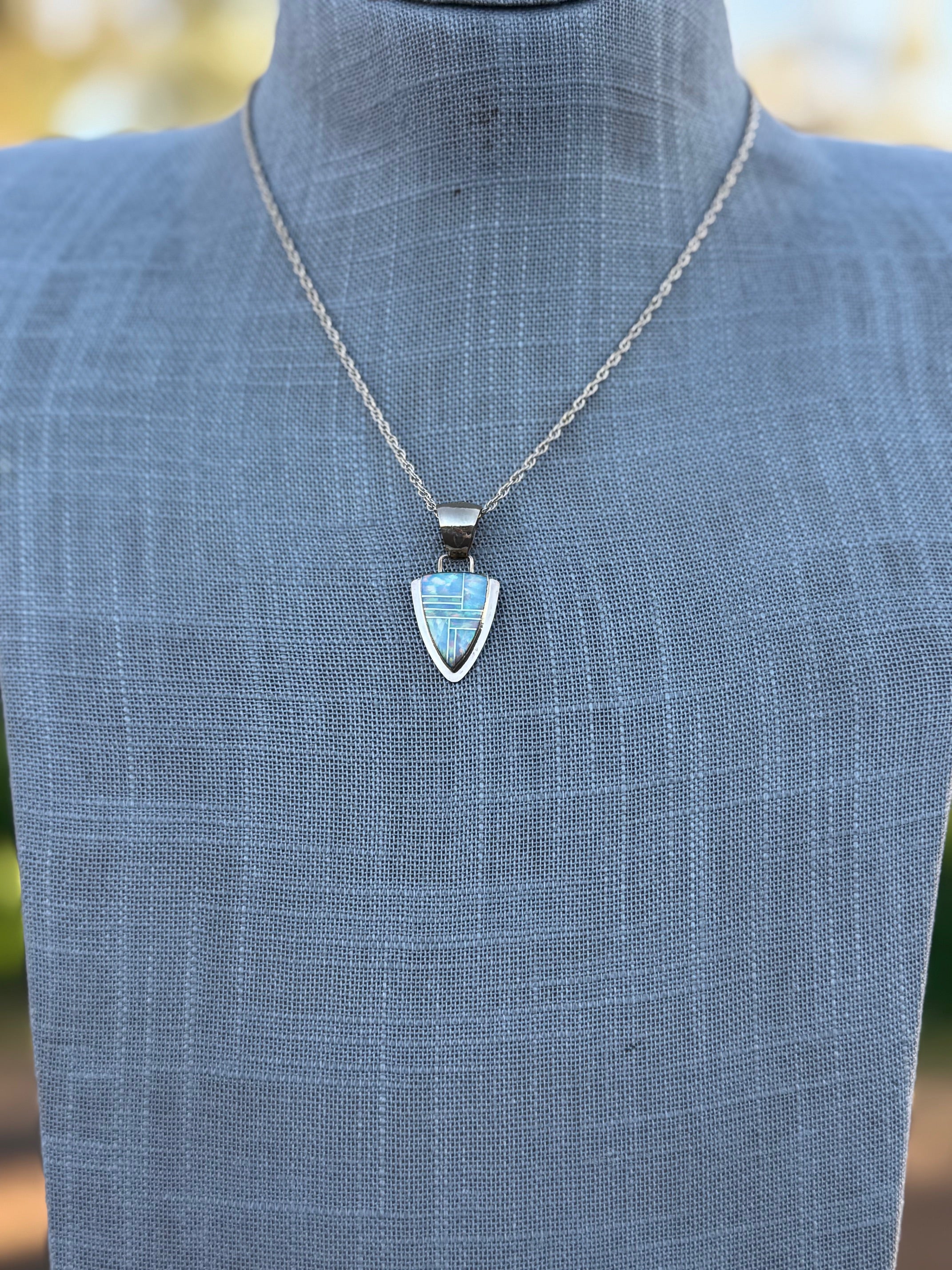 Handmade Gold Filled Over Sterling Silver & Opal Inlay Pendant Necklace