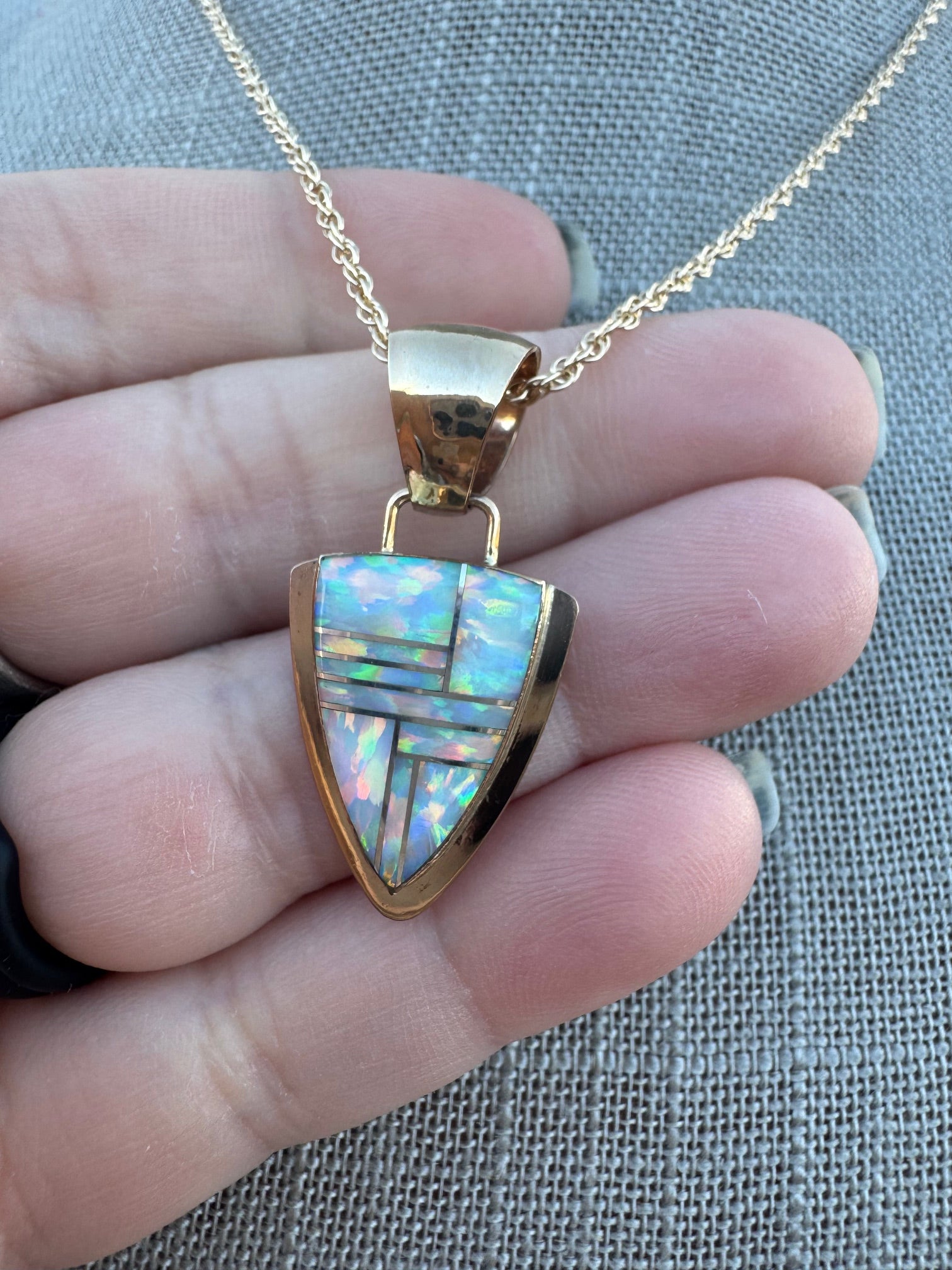 Handmade Gold Filled Over Sterling Silver & Opal Inlay Pendant Necklace