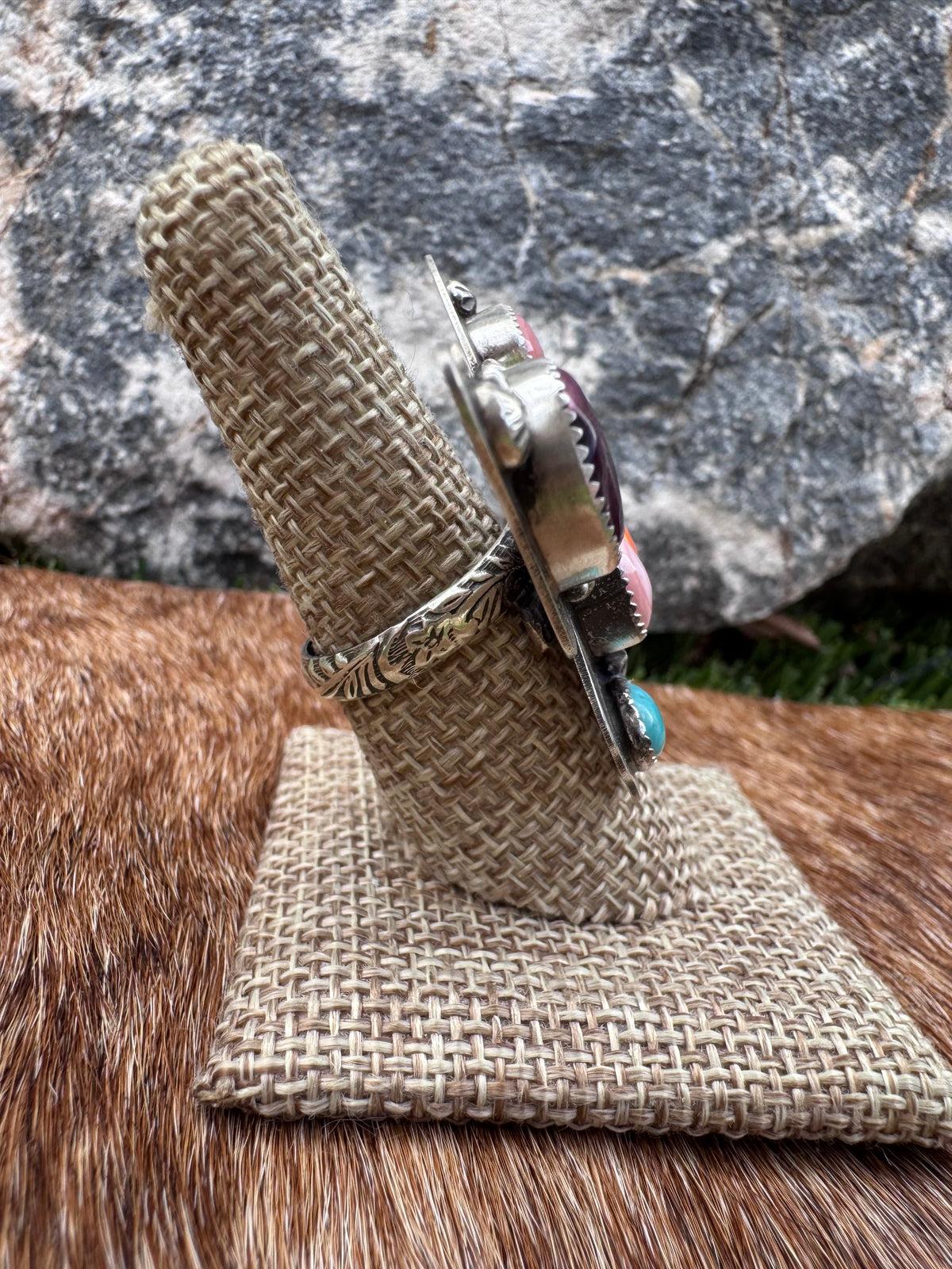 Handmade Multi Stone Adjustable Butterfly Ring by Roaming Buffalo