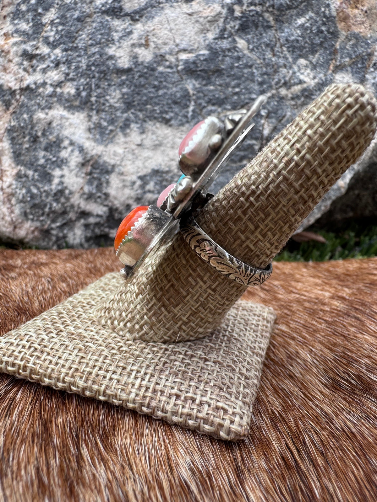 Handmade Multi Stone Adjustable Butterfly Ring by Roaming Buffalo