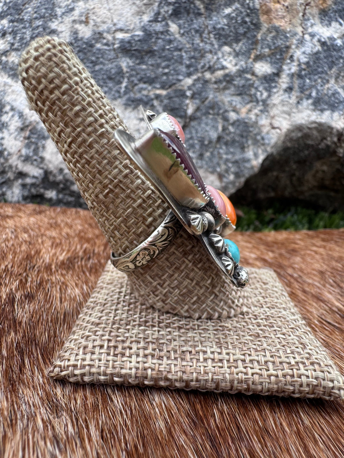 Handmade Multi Stone Adjustable Butterfly Ring by Roaming Buffalo