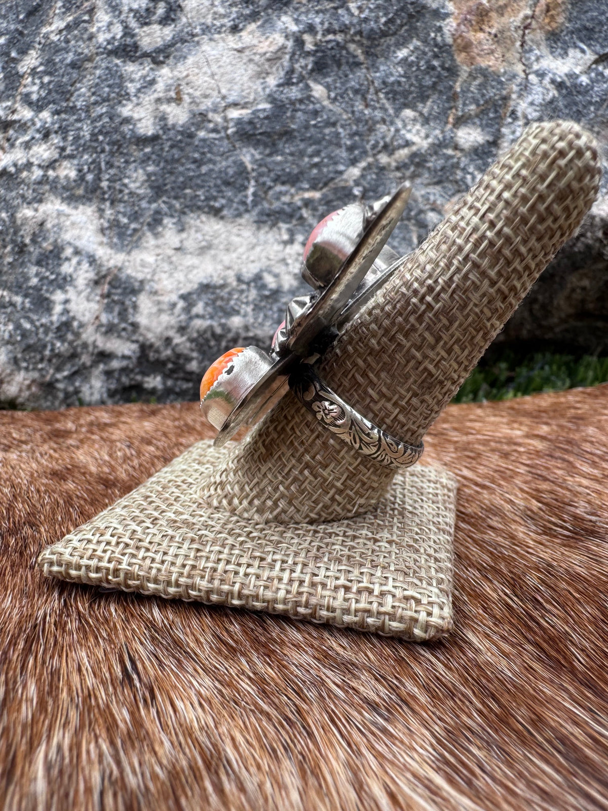 Handmade Multi Stone Adjustable Butterfly Ring by Roaming Buffalo