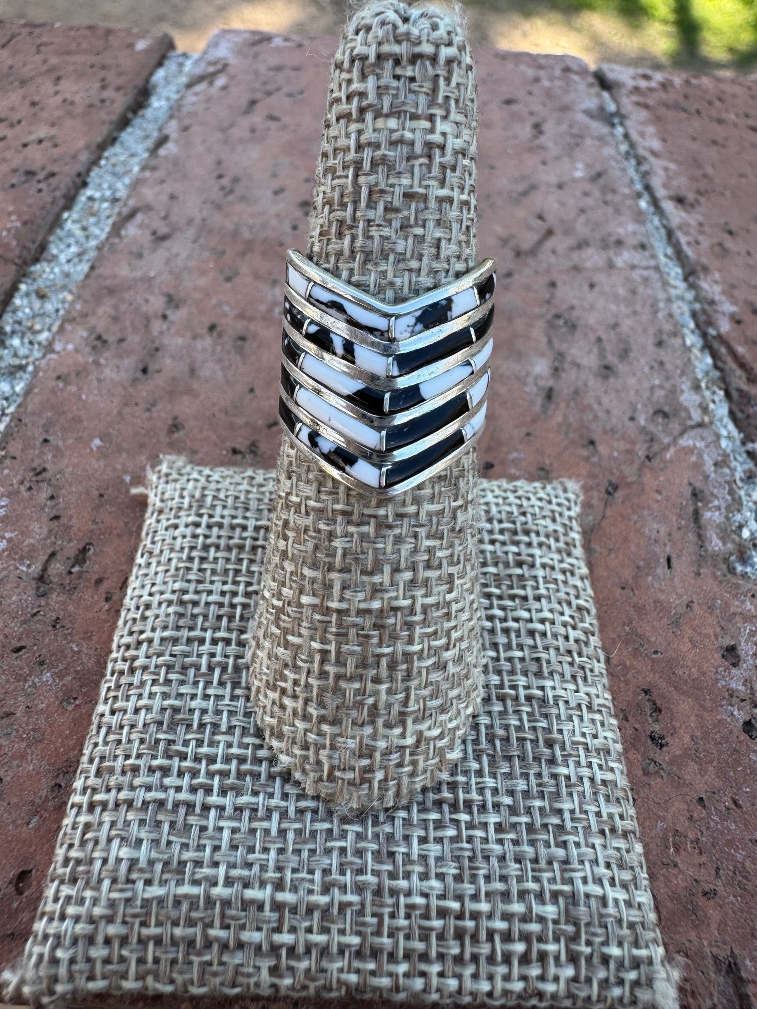 Handcrafted Sterling Silver & White Buffalo Inlay 5 Row Stacker Ring