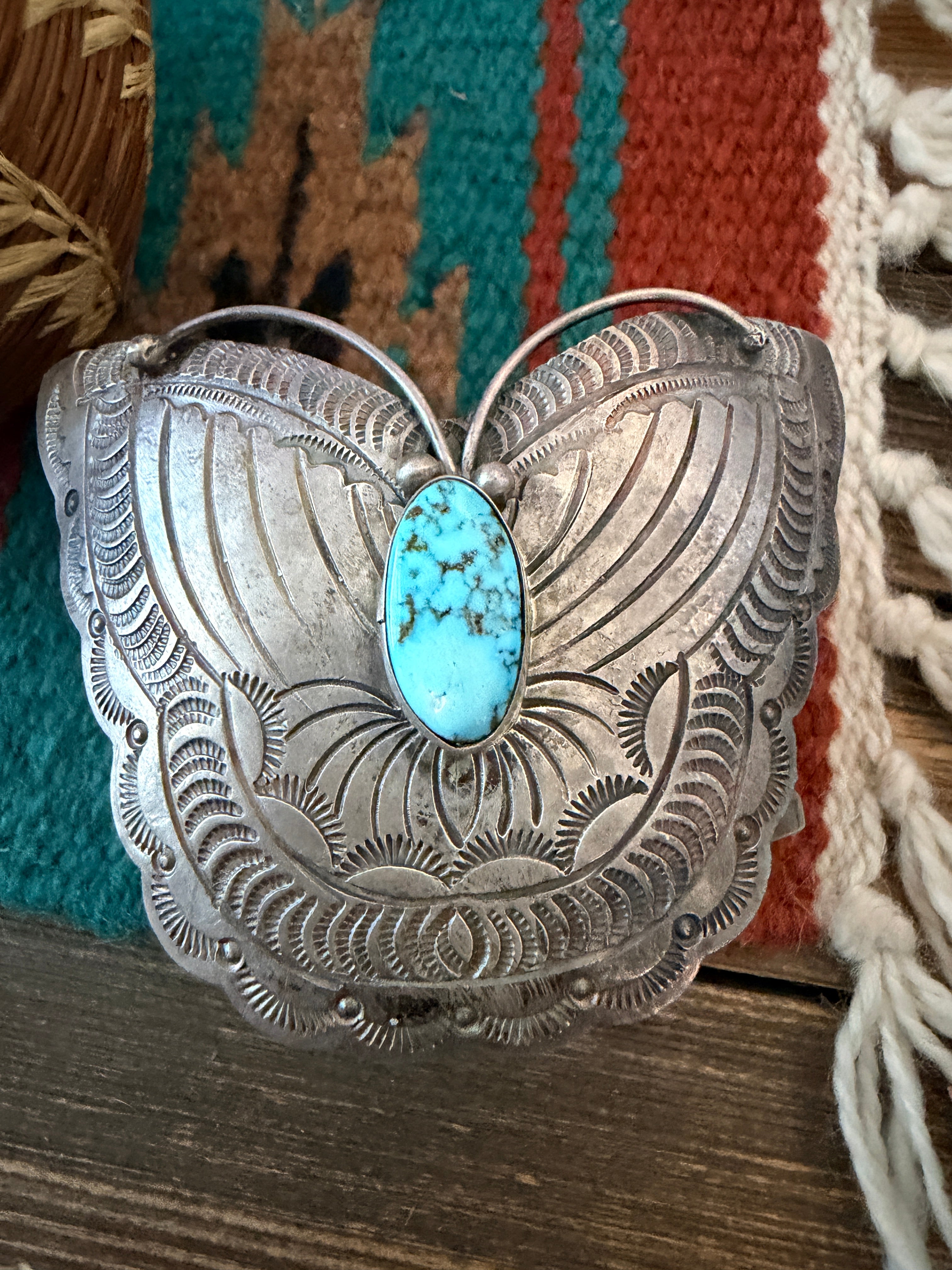 Handcrafted Turquoise & Sterling Silver Butterfly Cuff Bracelet by Bobby Johnson