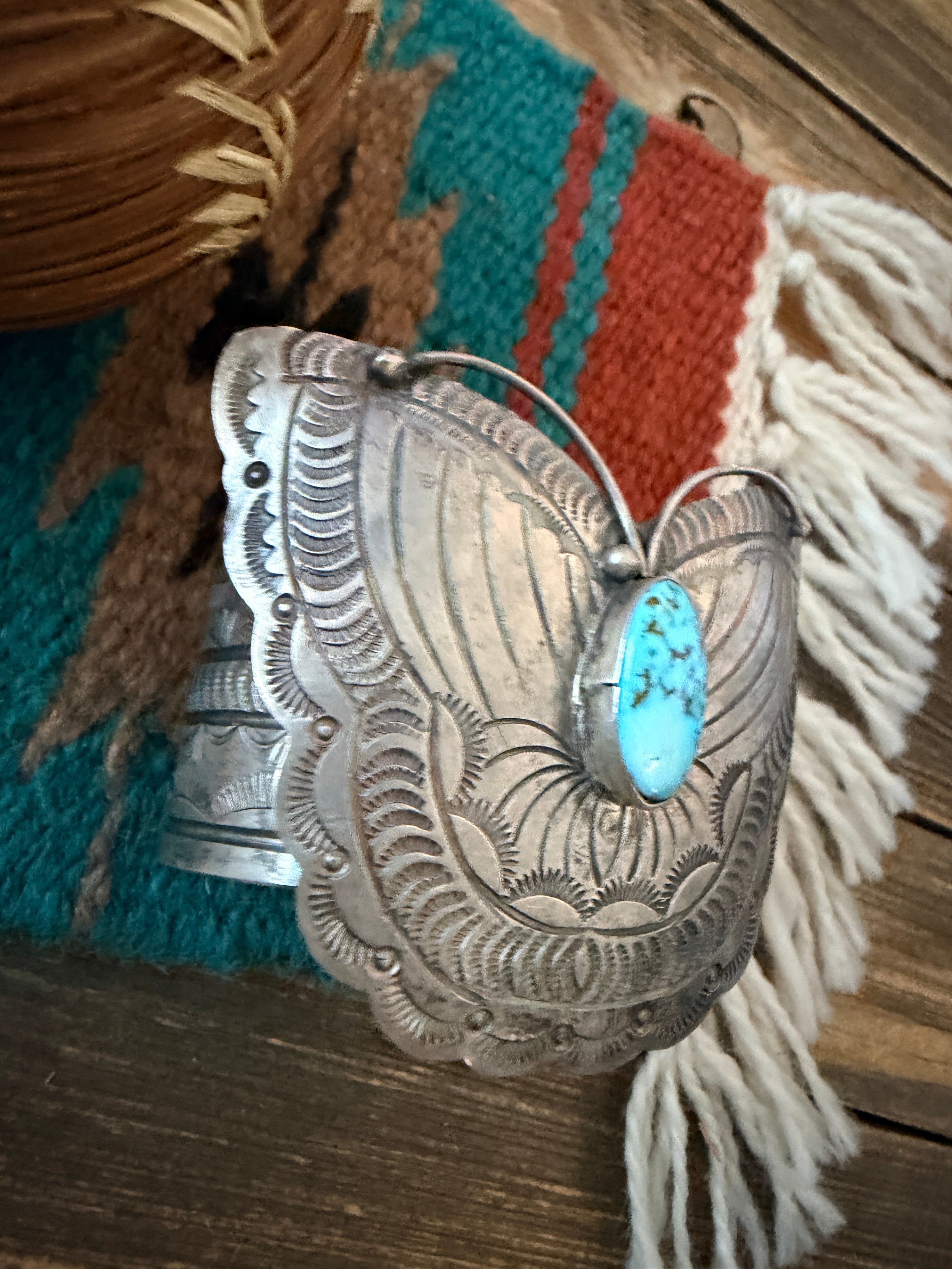 Handcrafted Turquoise & Sterling Silver Butterfly Cuff Bracelet by Bobby Johnson
