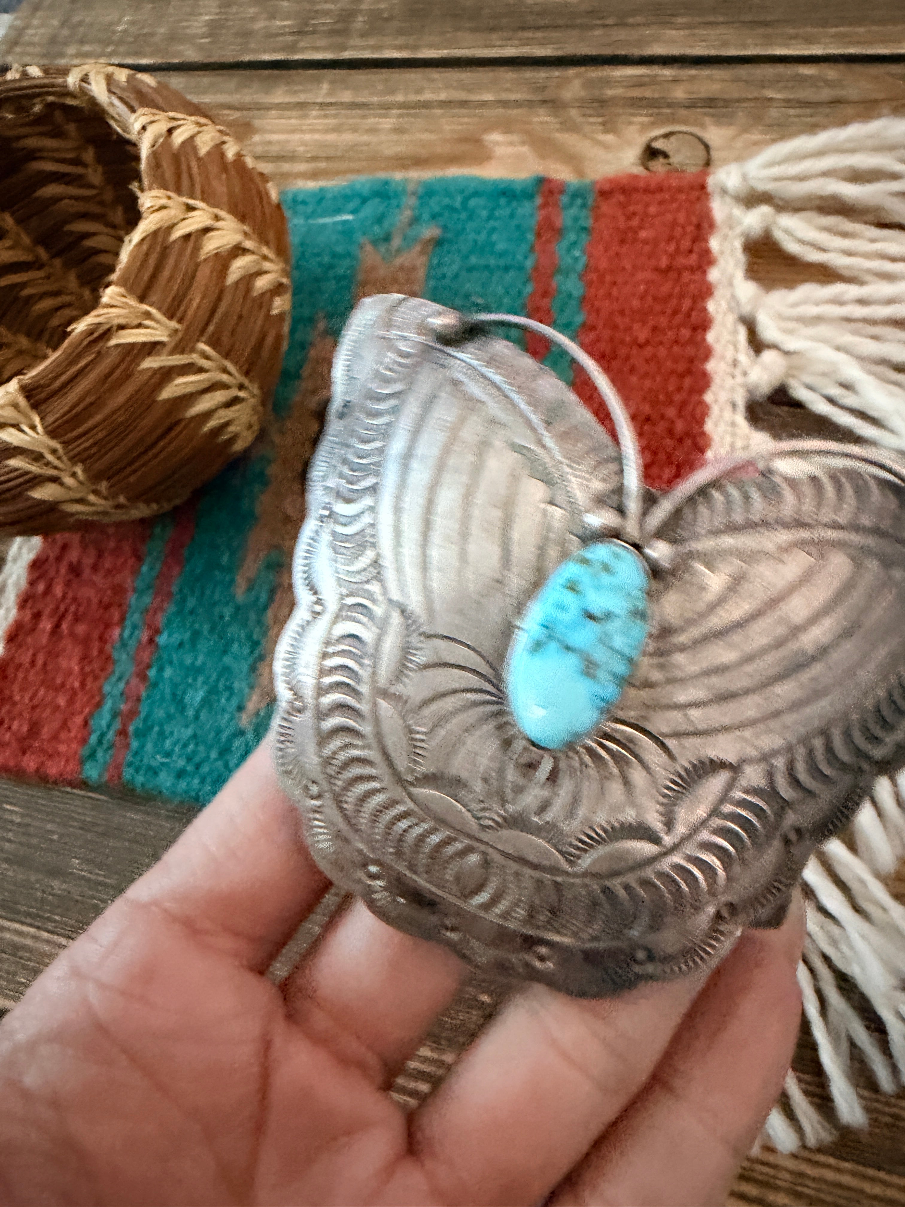 Handcrafted Turquoise & Sterling Silver Butterfly Cuff Bracelet by Bobby Johnson