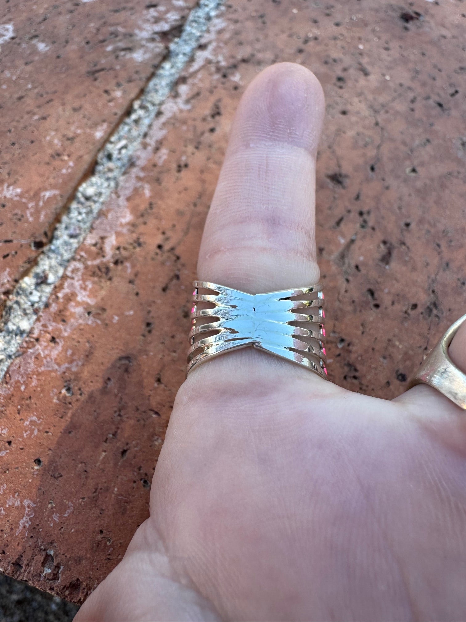 Handcrafted Sterling Silver & Pink Opal Inlay 5 Row Stacker Ring