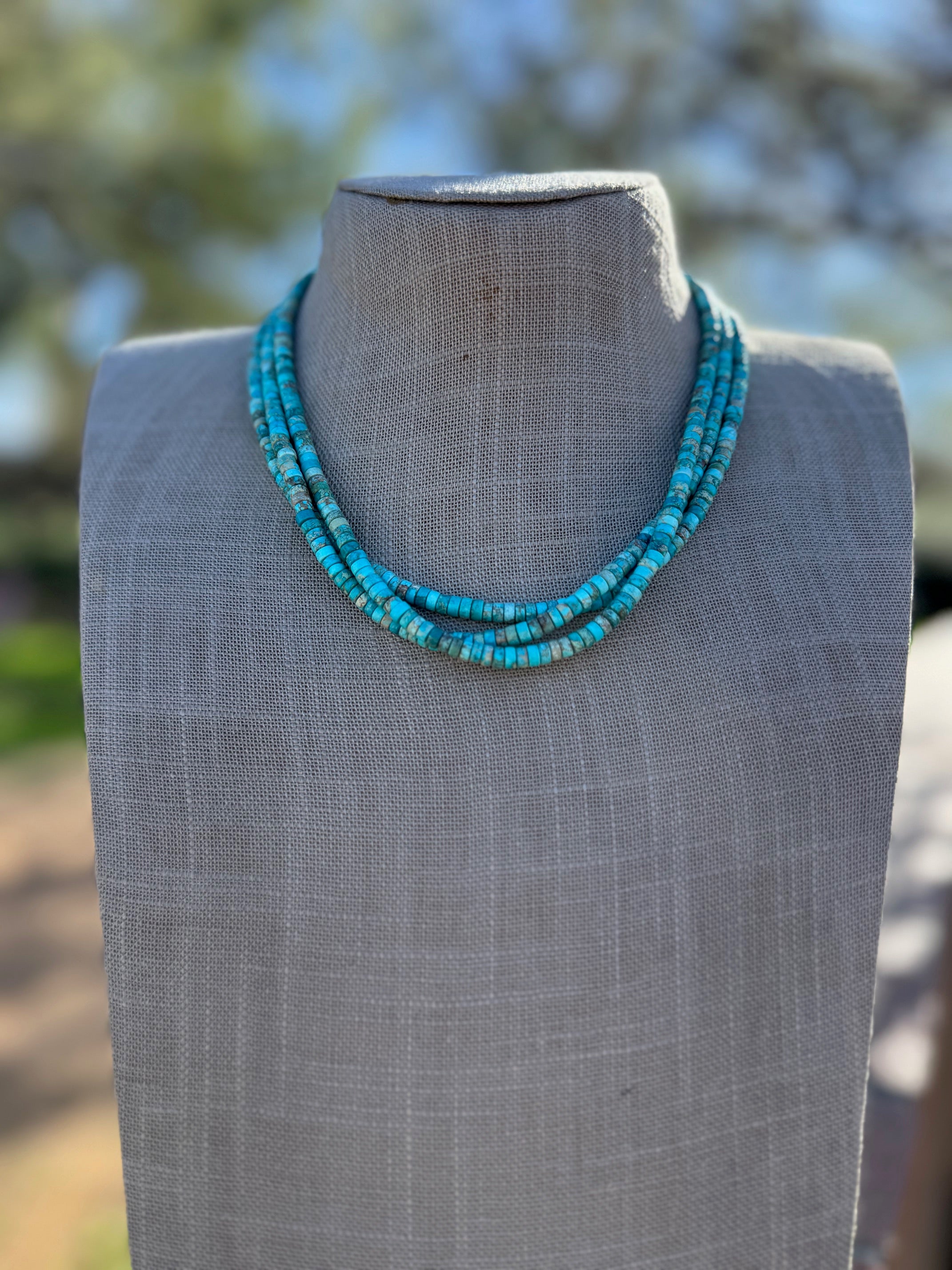 Handcrafted Sterling Silver & Rolled Kingman Turquoise Beaded Necklace 17"